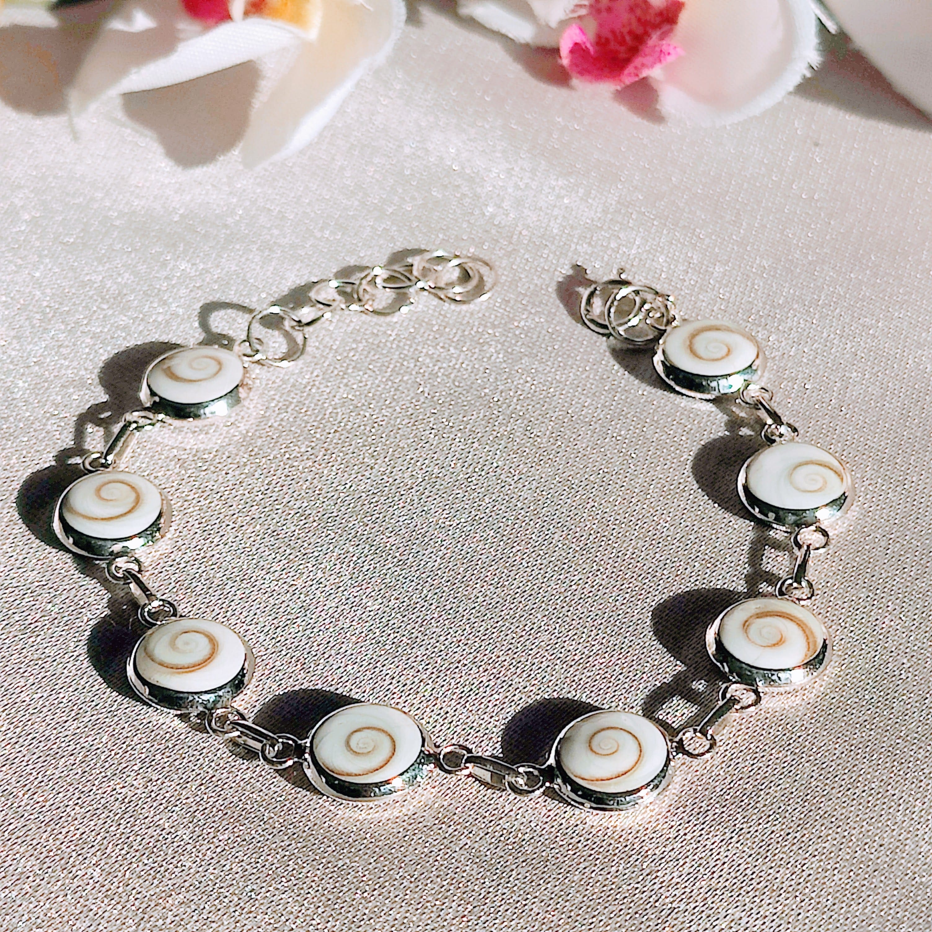 Hepburn and Hughes Shiva Eye Shell Bracelet | Multi Stones | Double Sided | Sterling silver