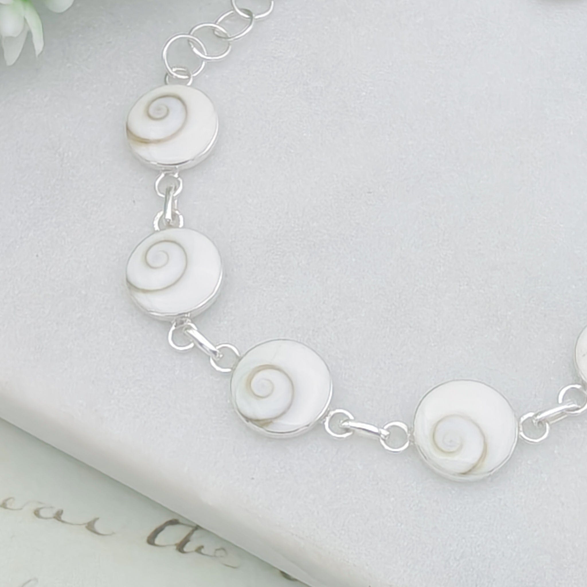 Hepburn and Hughes Shiva Eye Shell Bracelet | With 8 Stones, Reversible | Sterling silver