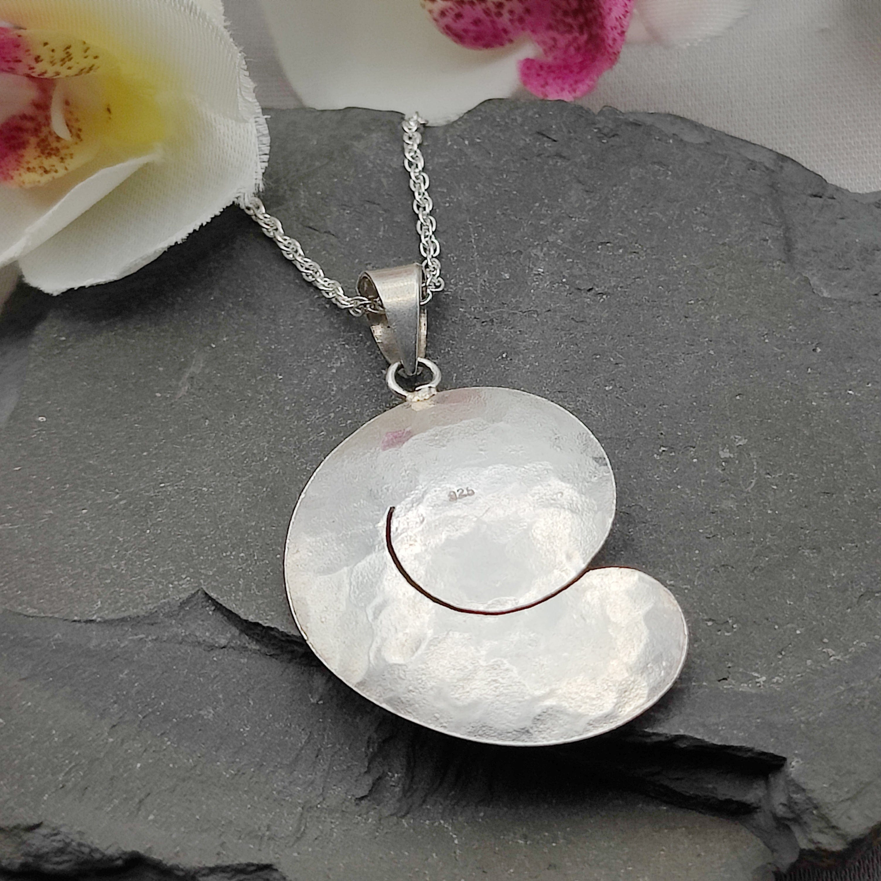 Hepburn and Hughes Shiva Eye Shell Pendant | Hammered Swirl | Sterling Silver