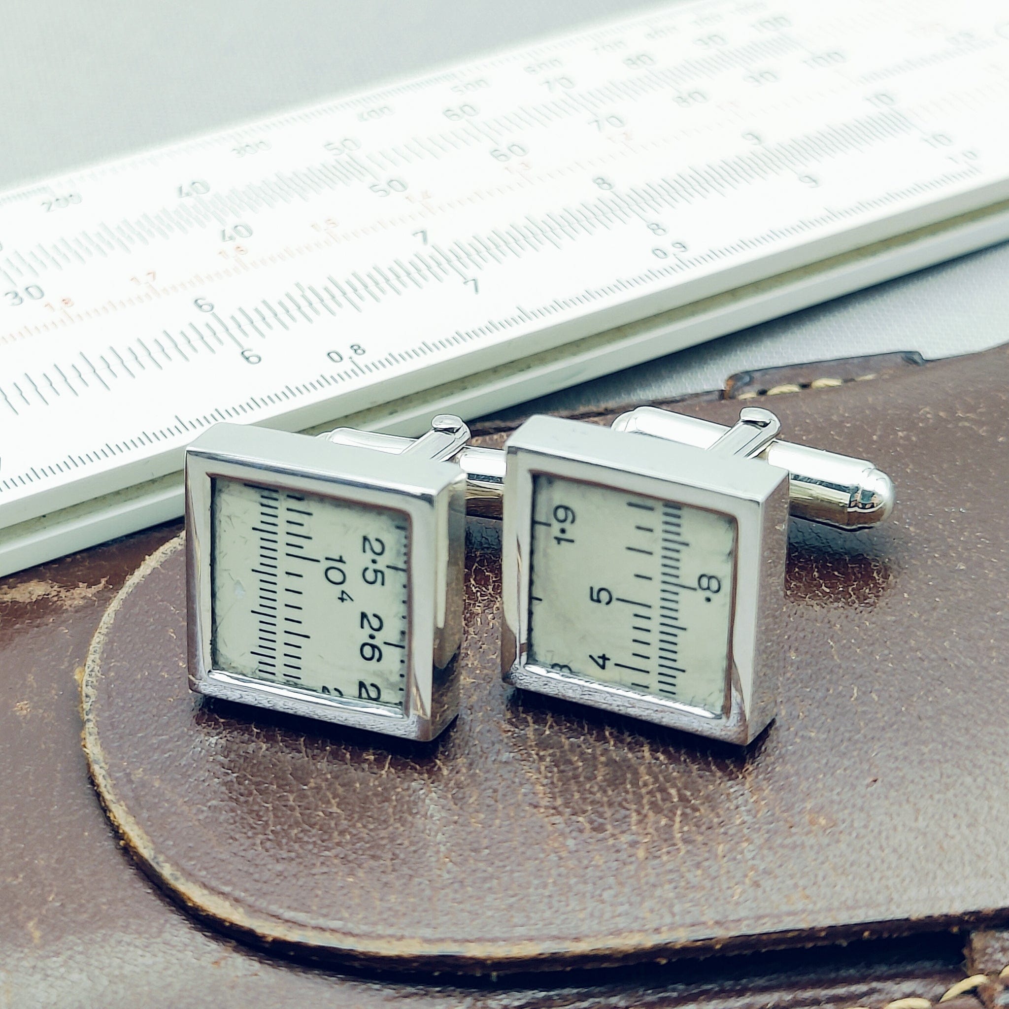 Hepburn and Hughes Slide Rule Cufflinks | Maths Gift Cuff Links | Sterling Silver