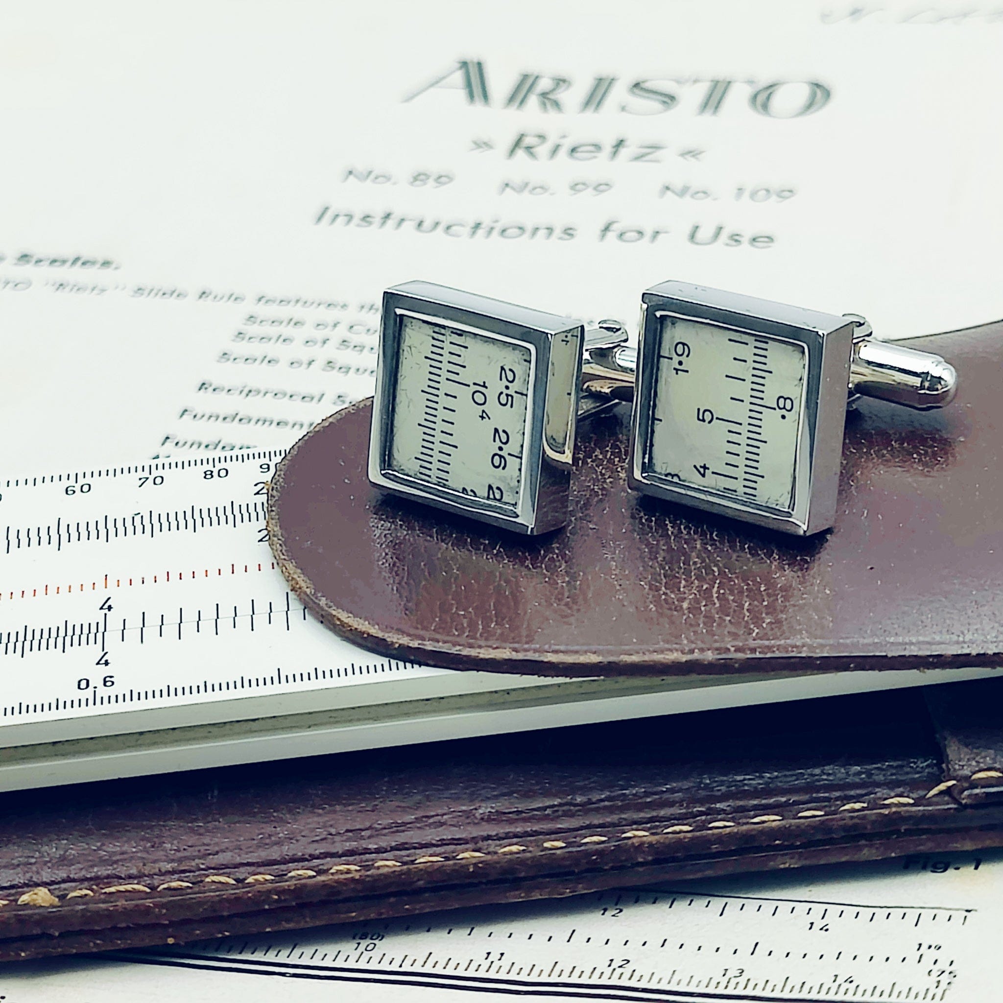 Hepburn and Hughes Slide Rule Cufflinks | Maths Gift Cuff Links | Sterling Silver