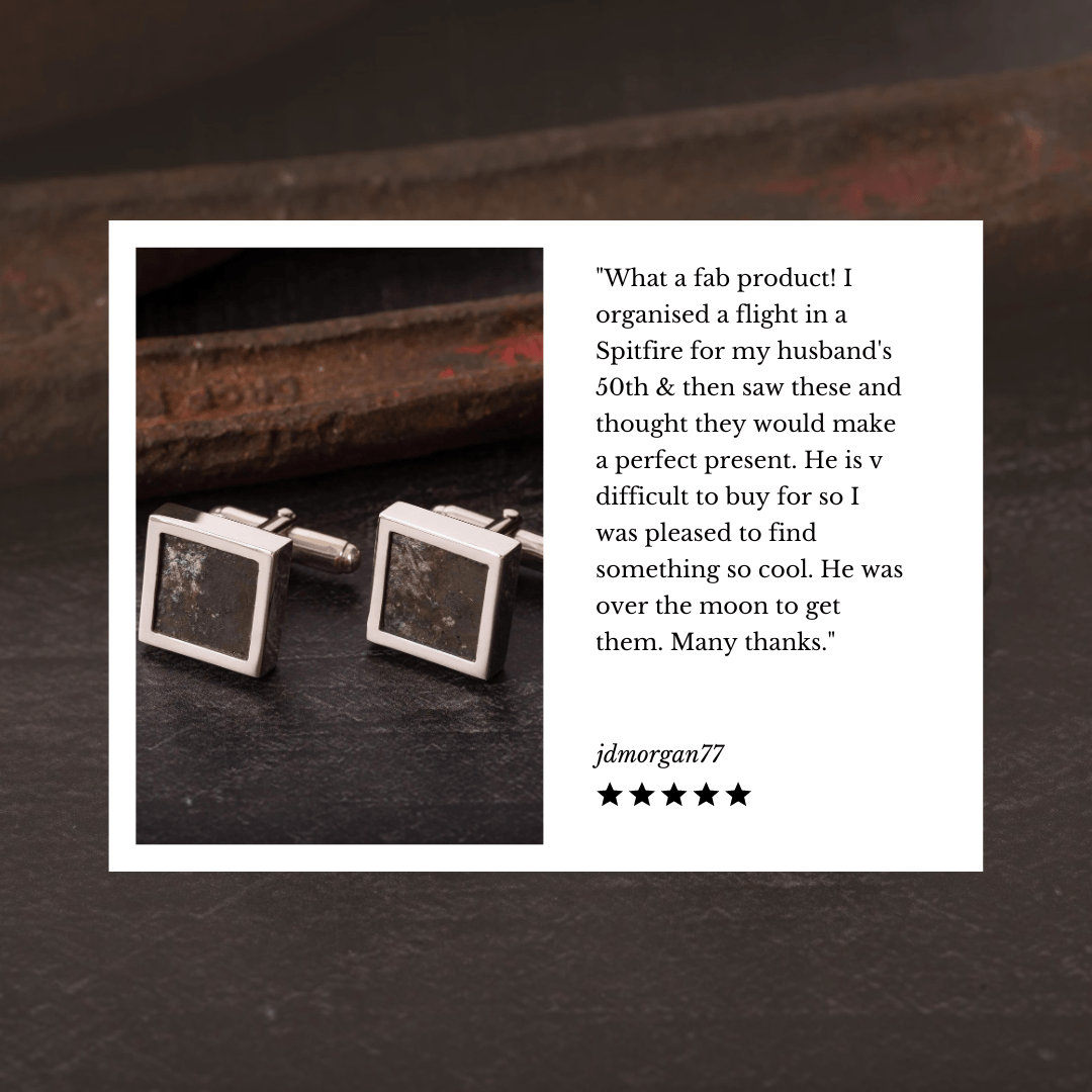 Hepburn and Hughes Spitfire Cufflinks | Made from genuine Spitfire parts | WW2 Cuff Links | Sterling Silver