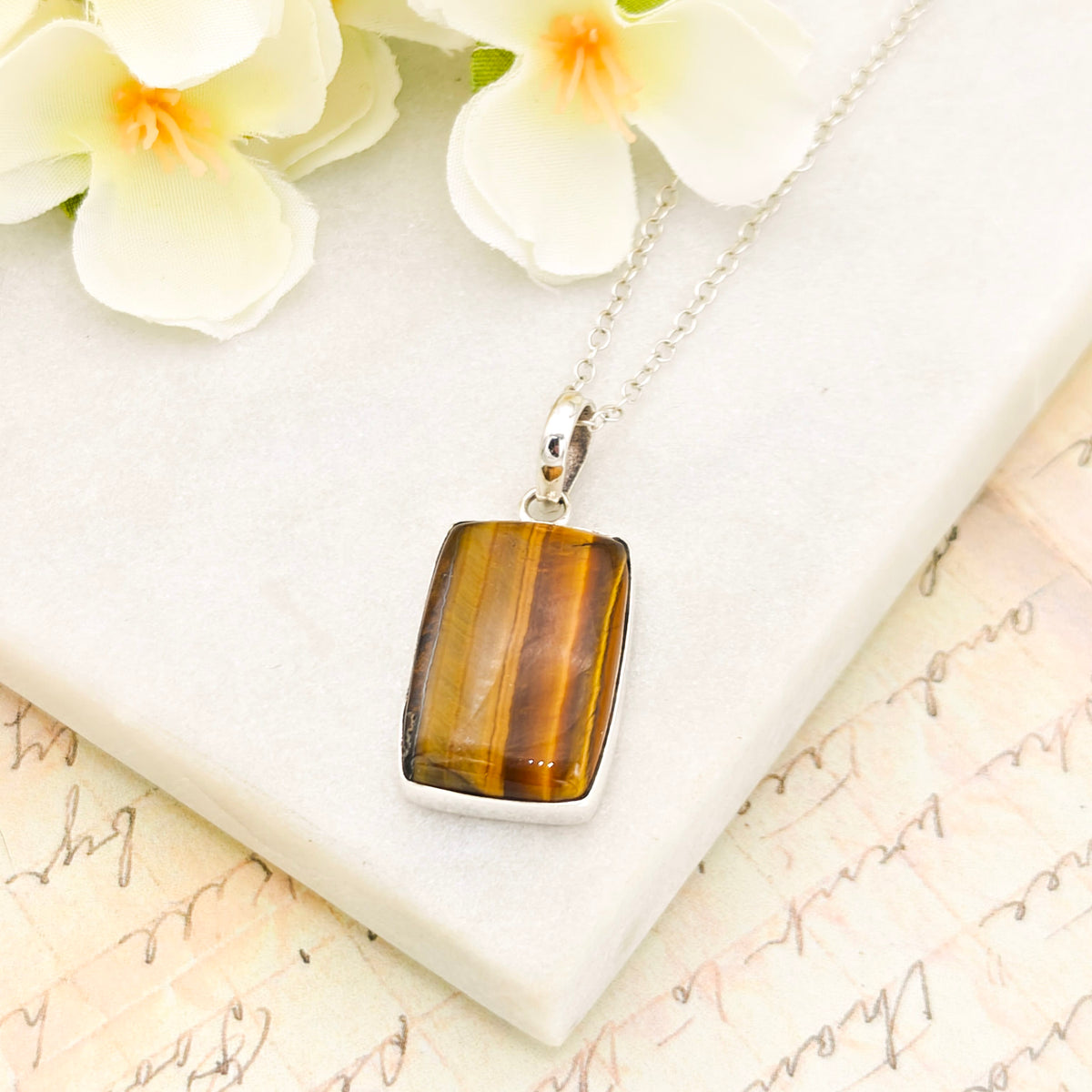 Hepburn and Hughes Tiger's Eye Gemstone Pendant | Alternate November Birthstone | Sterling Silver