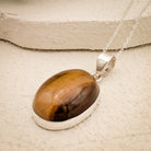 Hepburn and Hughes Tigers Eye Gemstone Pendant | Oval | June Birthstone | Sterling Silver