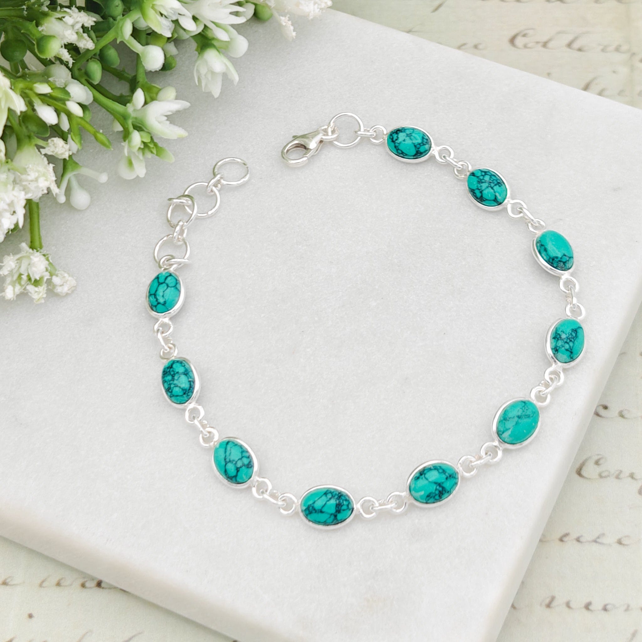 Hepburn and Hughes Turquoise Bracelet with 10 Gemstones in Sterling Silver| December Birthstone Gift