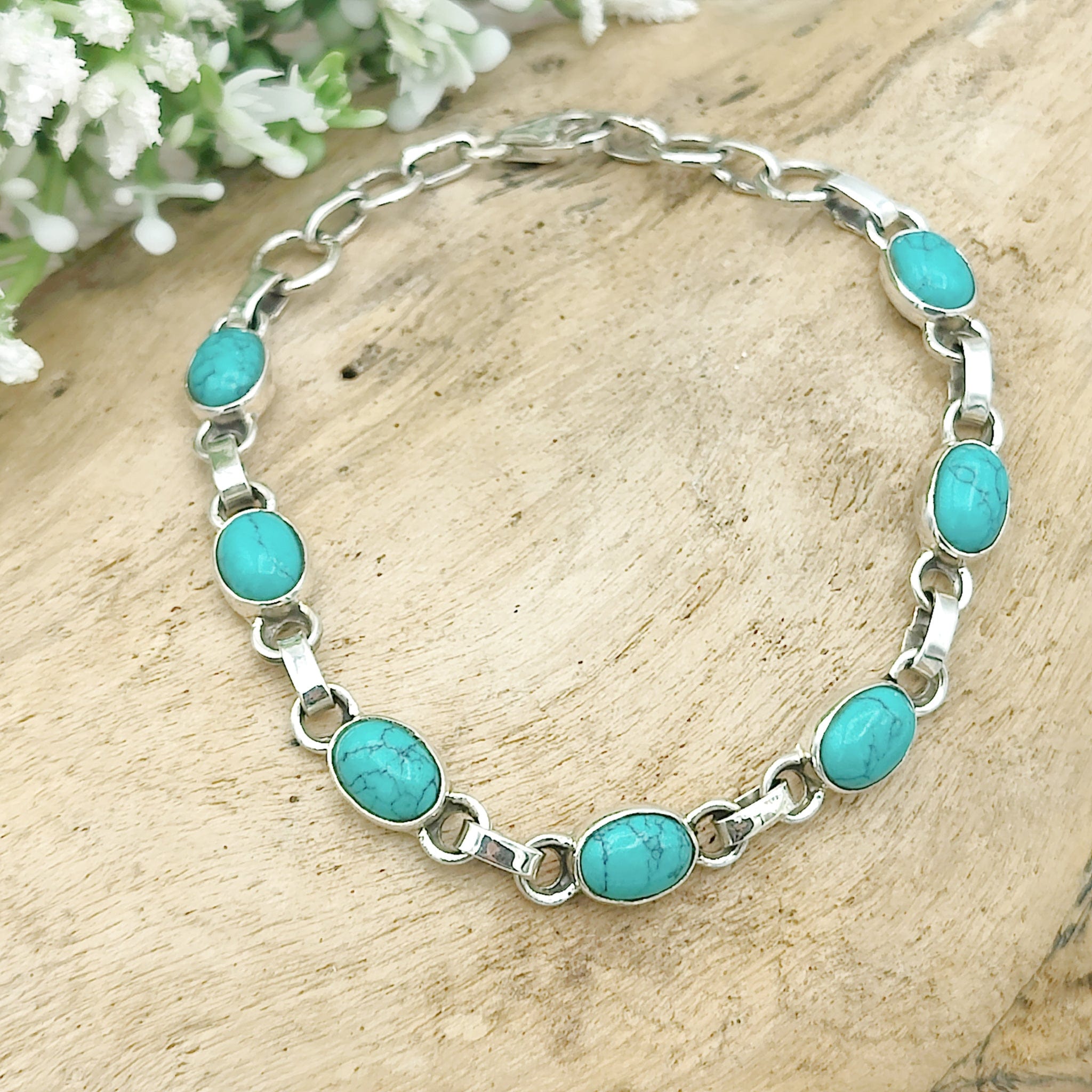 Hepburn and Hughes Turquoise Bracelet with 7 Gemstones | December Gift | Sterling Silver