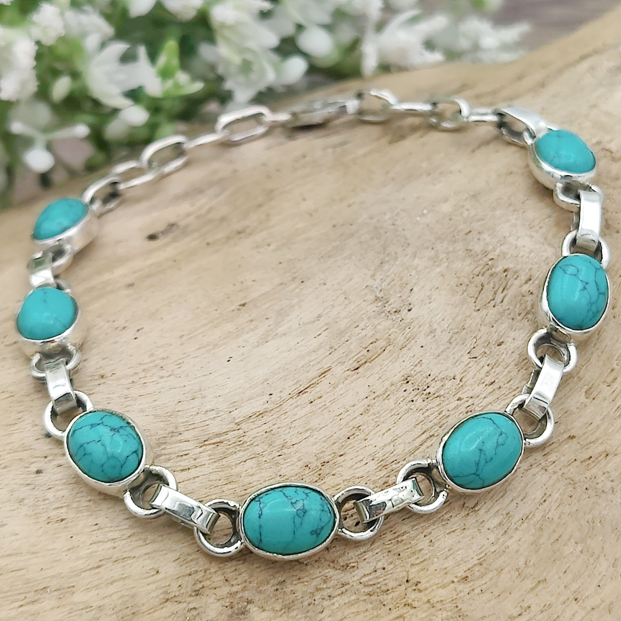 Hepburn and Hughes Turquoise Bracelet with 7 Gemstones | December Gift | Sterling Silver