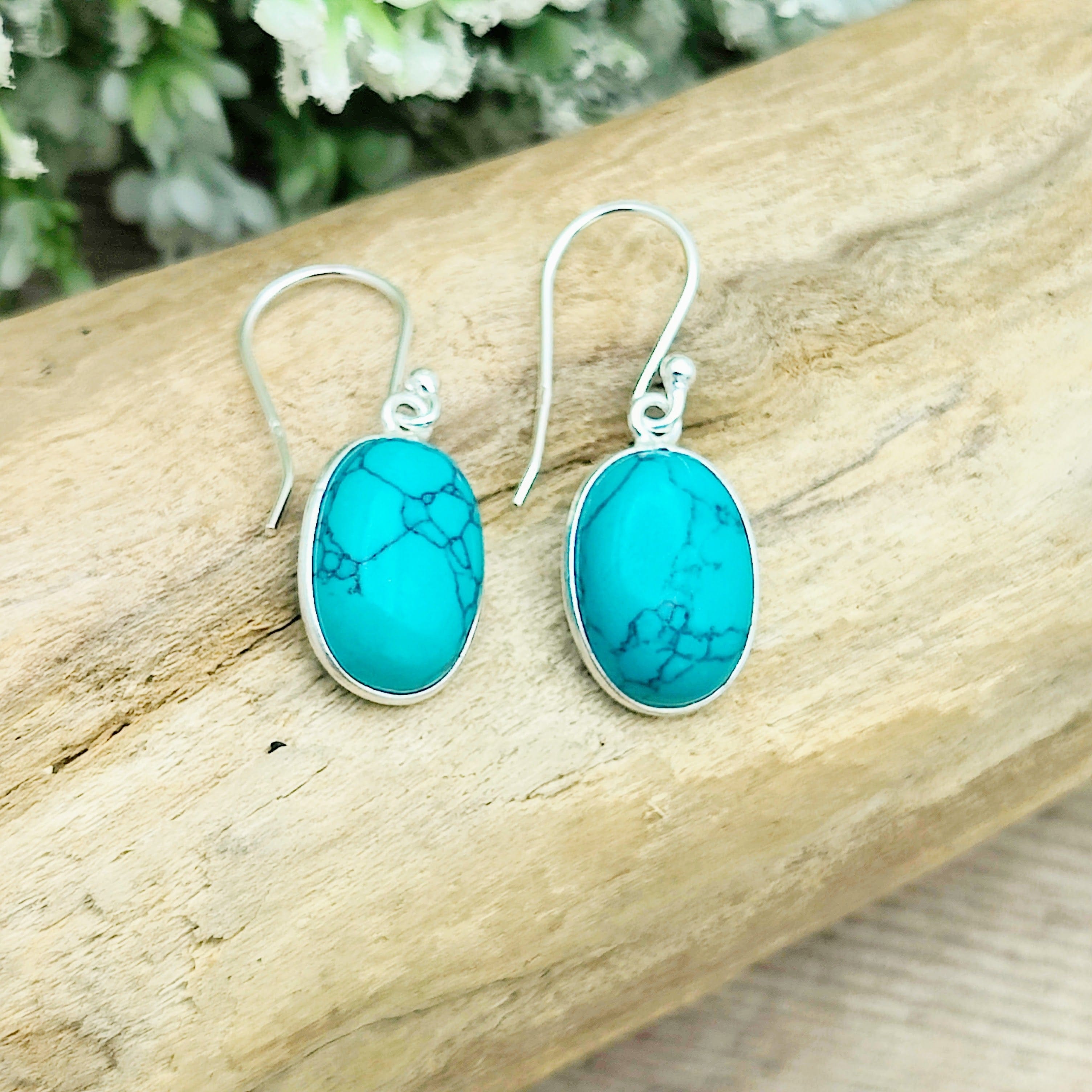 Hepburn and Hughes Turquoise | Drop Earrings | Oval | Sterling Silver