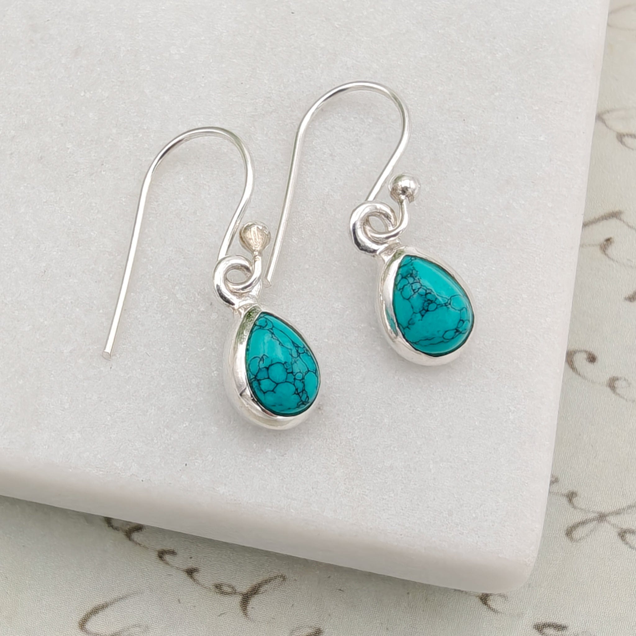 Hepburn and Hughes Turquoise Earrings | 8mm Teardrop | 11th Anniversary Gift | Sterling Silver