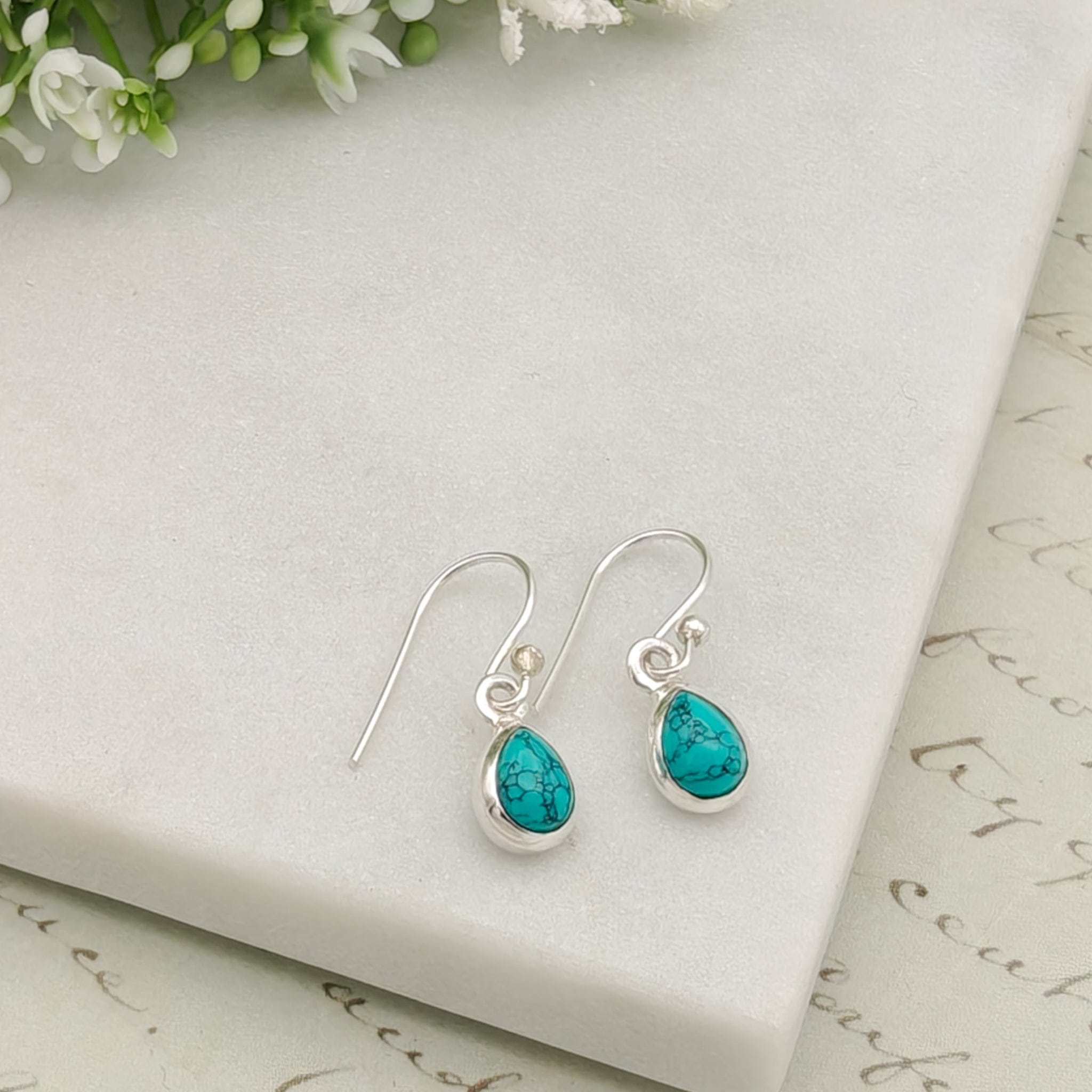 Hepburn and Hughes Turquoise Earrings | 8mm Teardrop | 11th Anniversary Gift | Sterling Silver