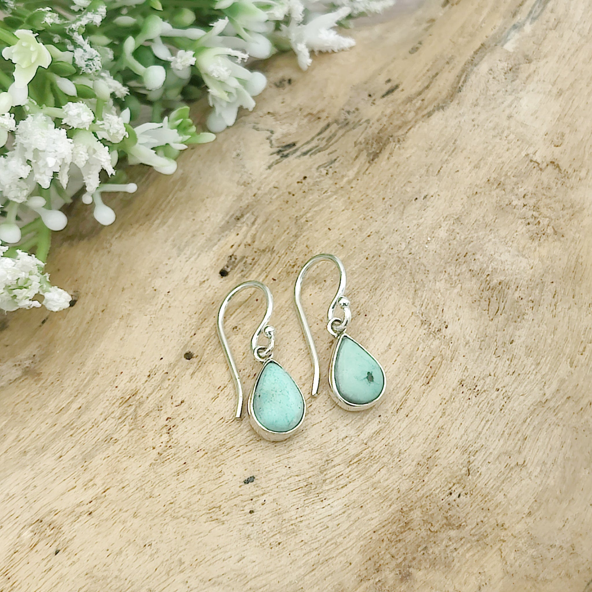 Hepburn and Hughes Turquoise Earrings | 9mm Teardrop | 11th Anniversary Gift | Sterling Silver