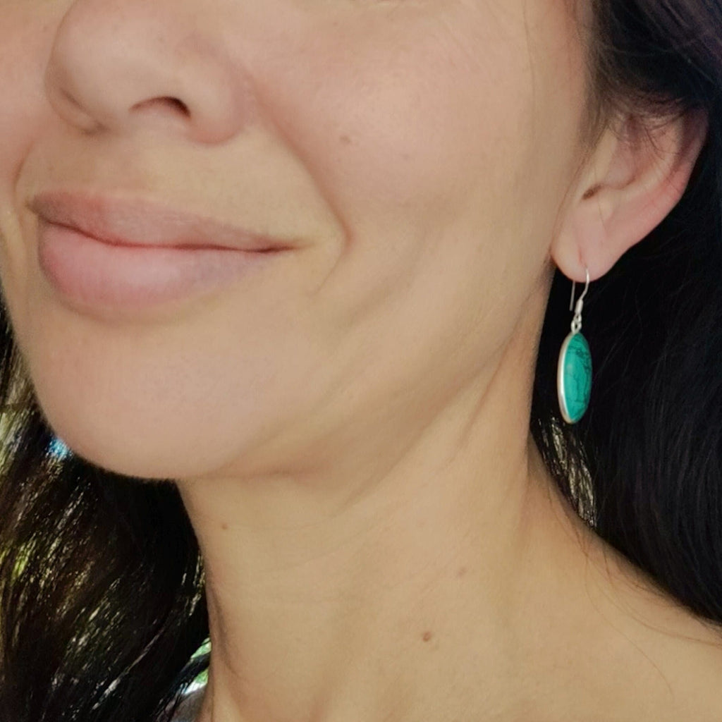 Hepburn and Hughes Turquoise Earrings | Long gemstone Earrings |  December Birthstone | Sterling Silver