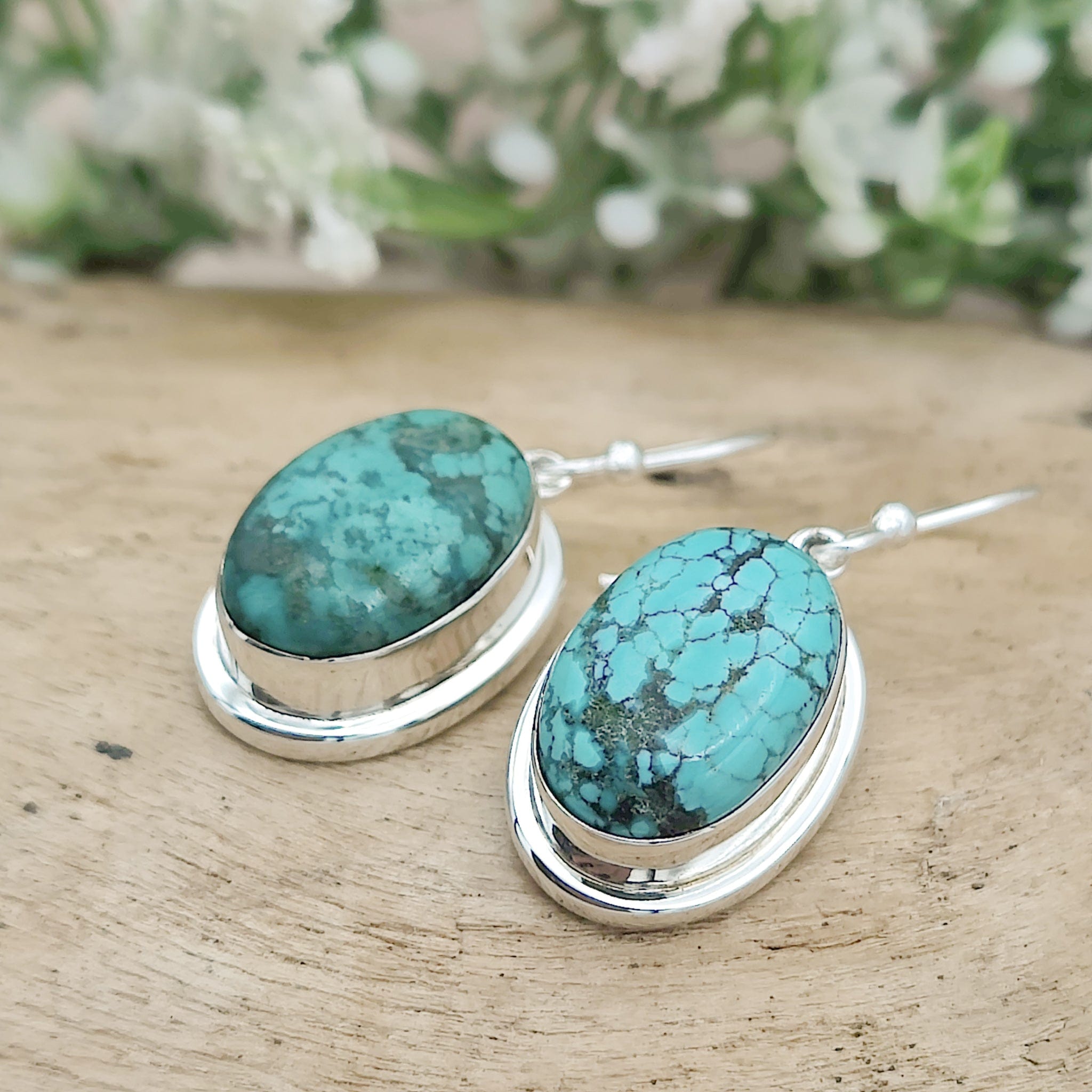 Hepburn and Hughes Turquoise Earrings | Oval Blue Gemstones | December Birthstone | Sterling Silver