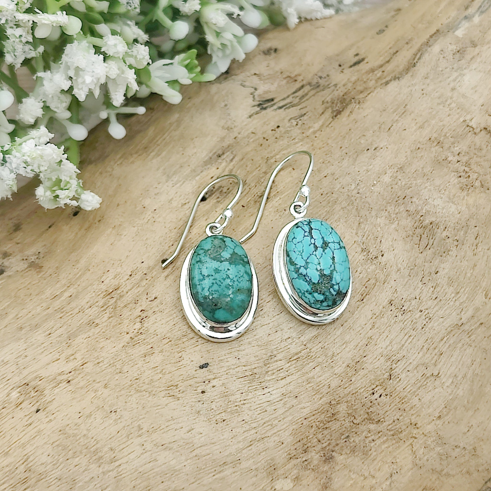 Hepburn and Hughes Turquoise Earrings | Oval Blue Gemstones | December Birthstone | Sterling Silver