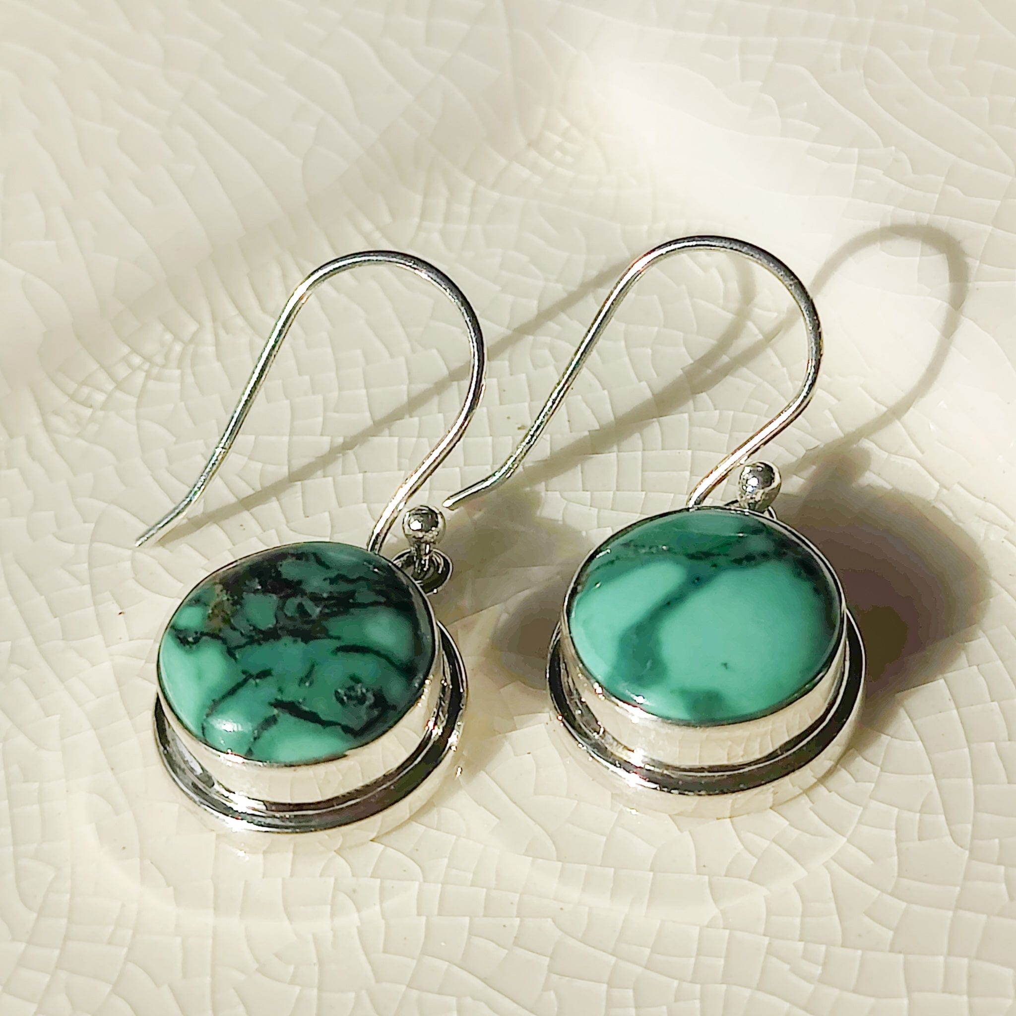 Hepburn and Hughes Turquoise Earrings | Round Stones with Ear Wire |  Sterling Silver