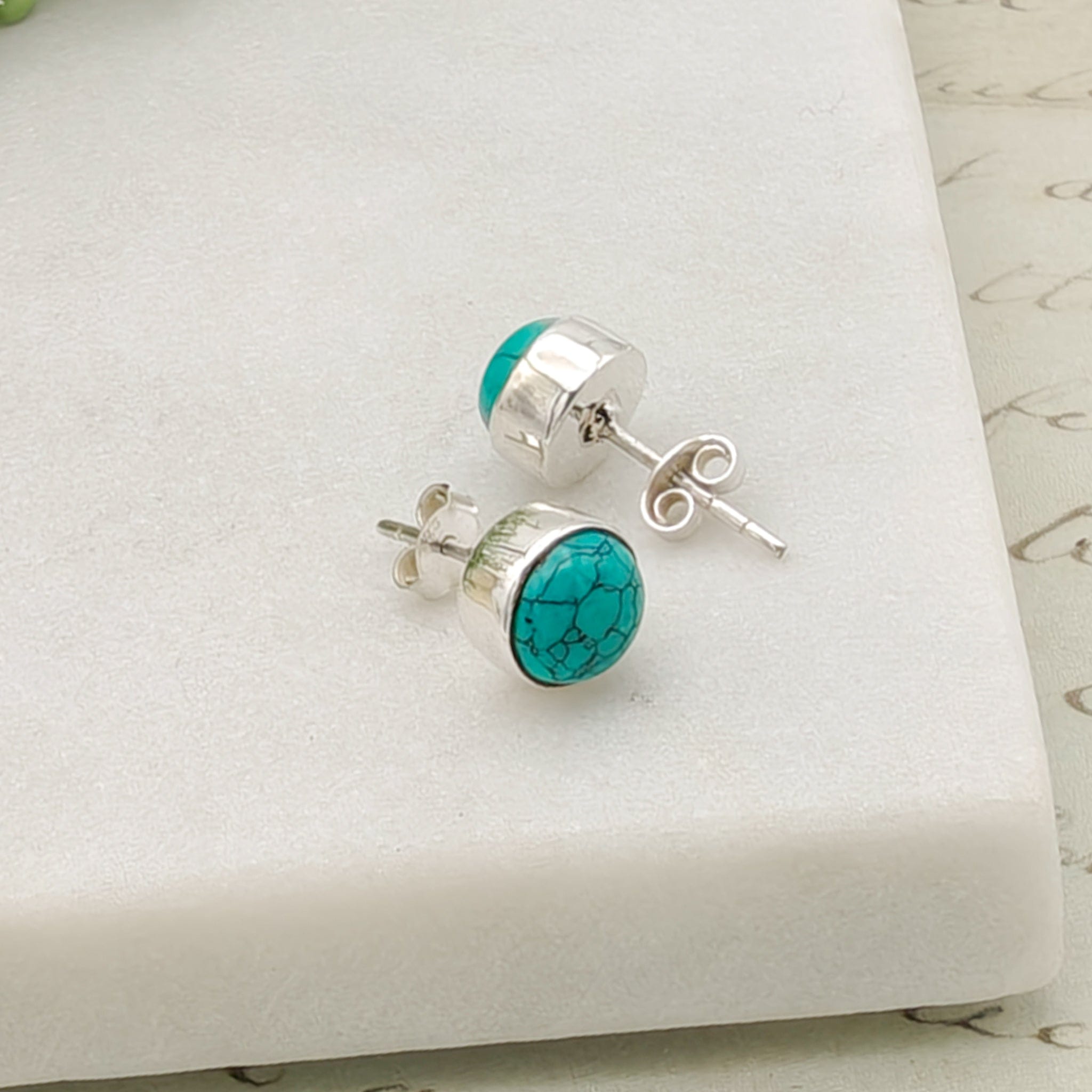Hepburn and Hughes Turquoise Earrings | Round Stud Earrings | Blue Gemstone | Sterling Silver