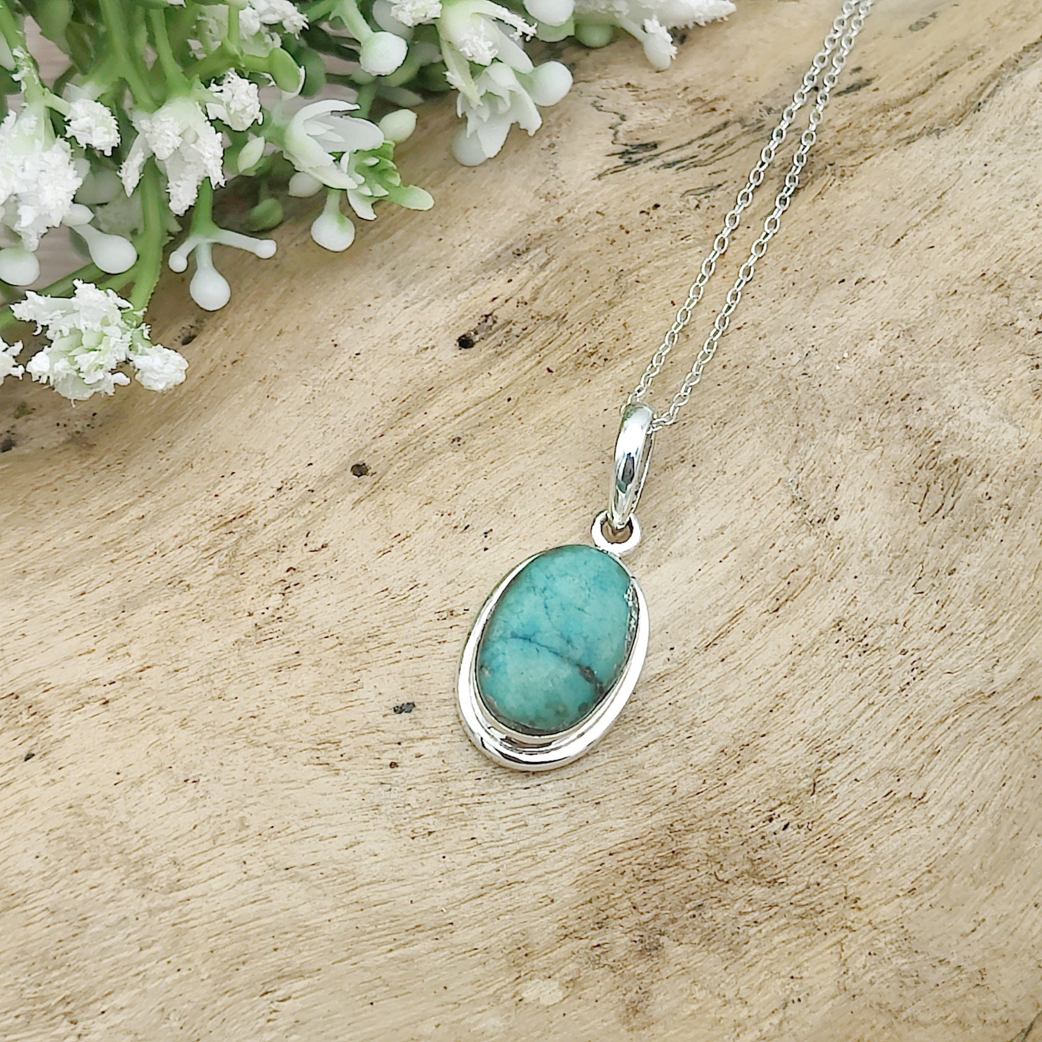 Hepburn and Hughes Turquoise Oval Pendant | December birthstone necklace | Sterling Silver