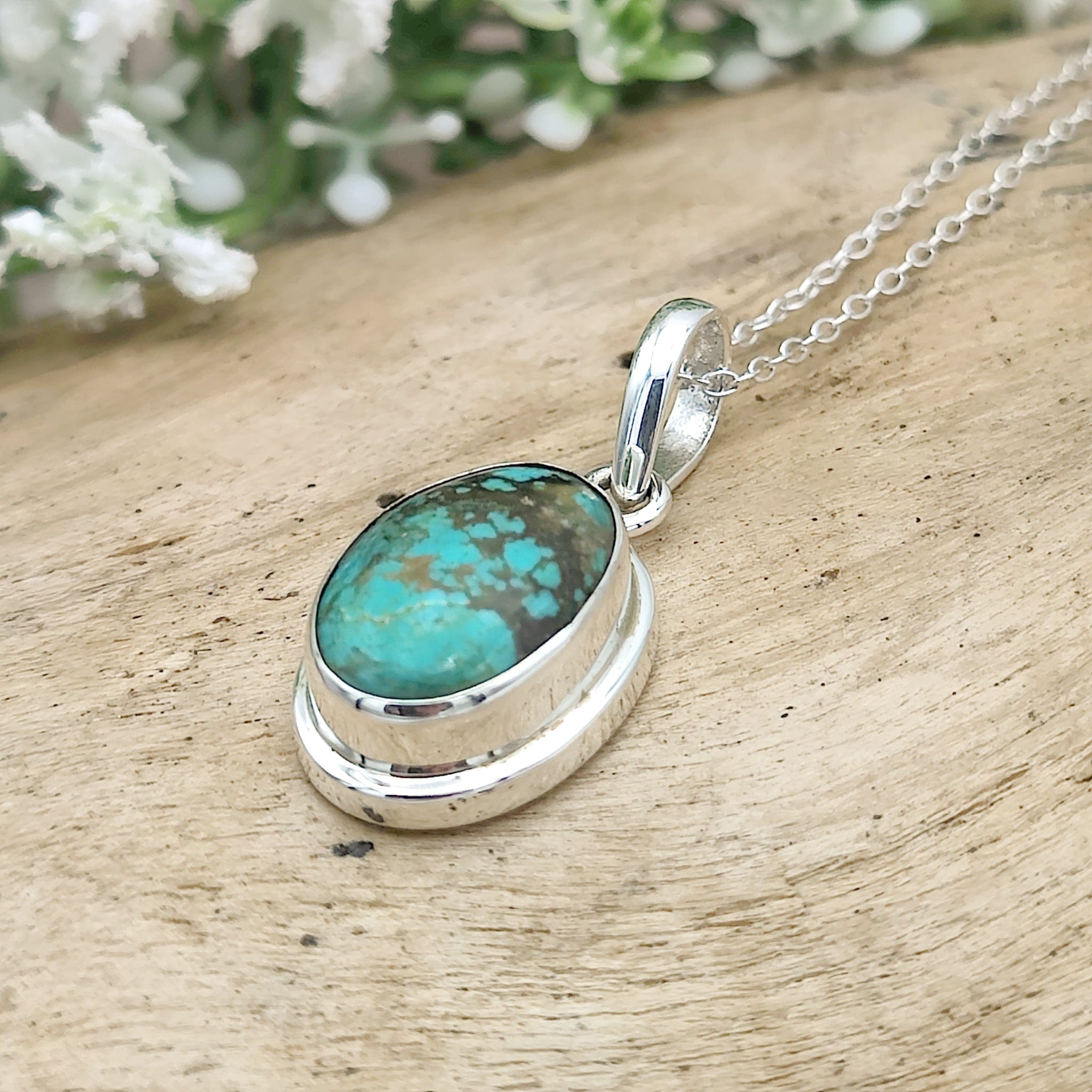 Hepburn and Hughes Turquoise Oval Pendant | December birthstone necklace | Sterling Silver