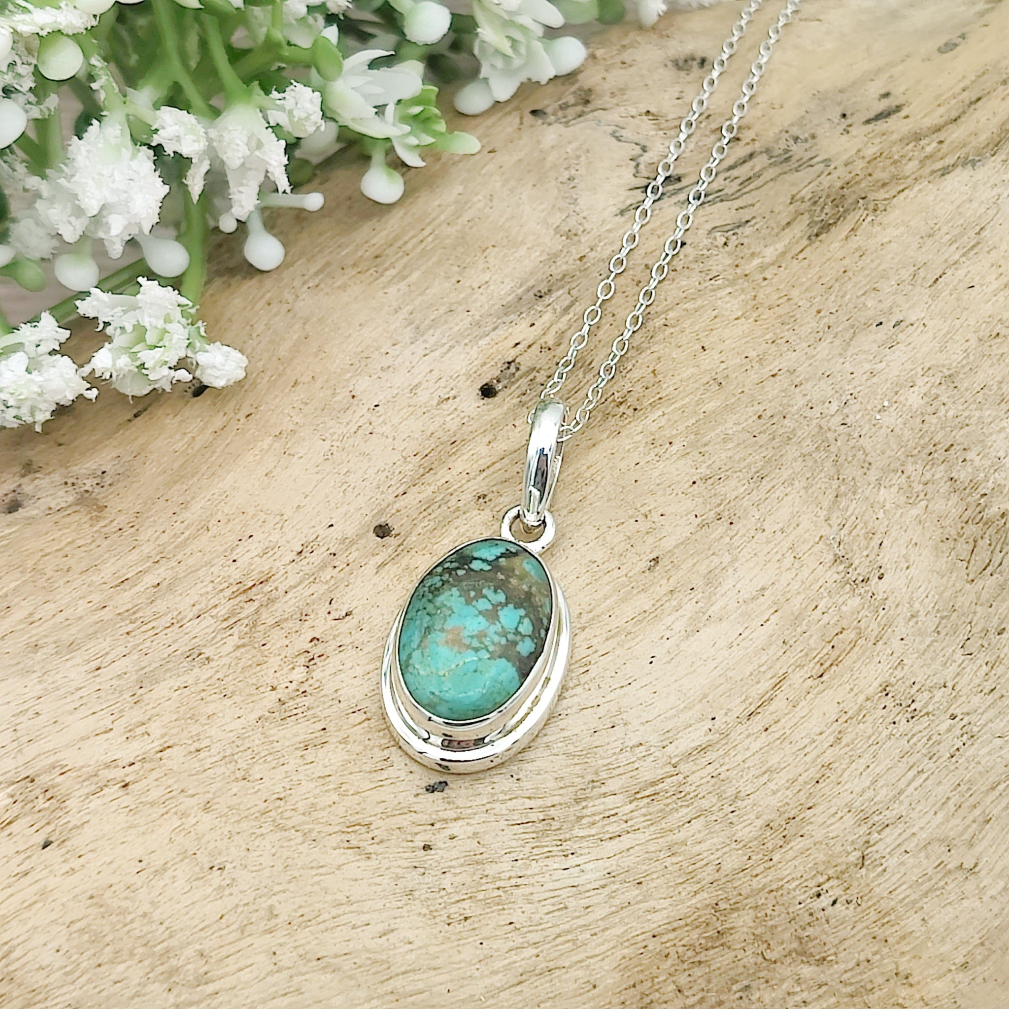 Hepburn and Hughes Turquoise Oval Pendant | December birthstone necklace | Sterling Silver