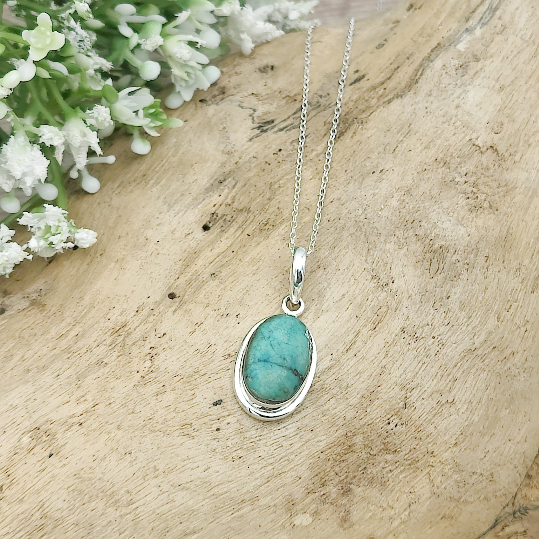 Hepburn and Hughes Turquoise Oval Pendant | December birthstone necklace | Sterling Silver