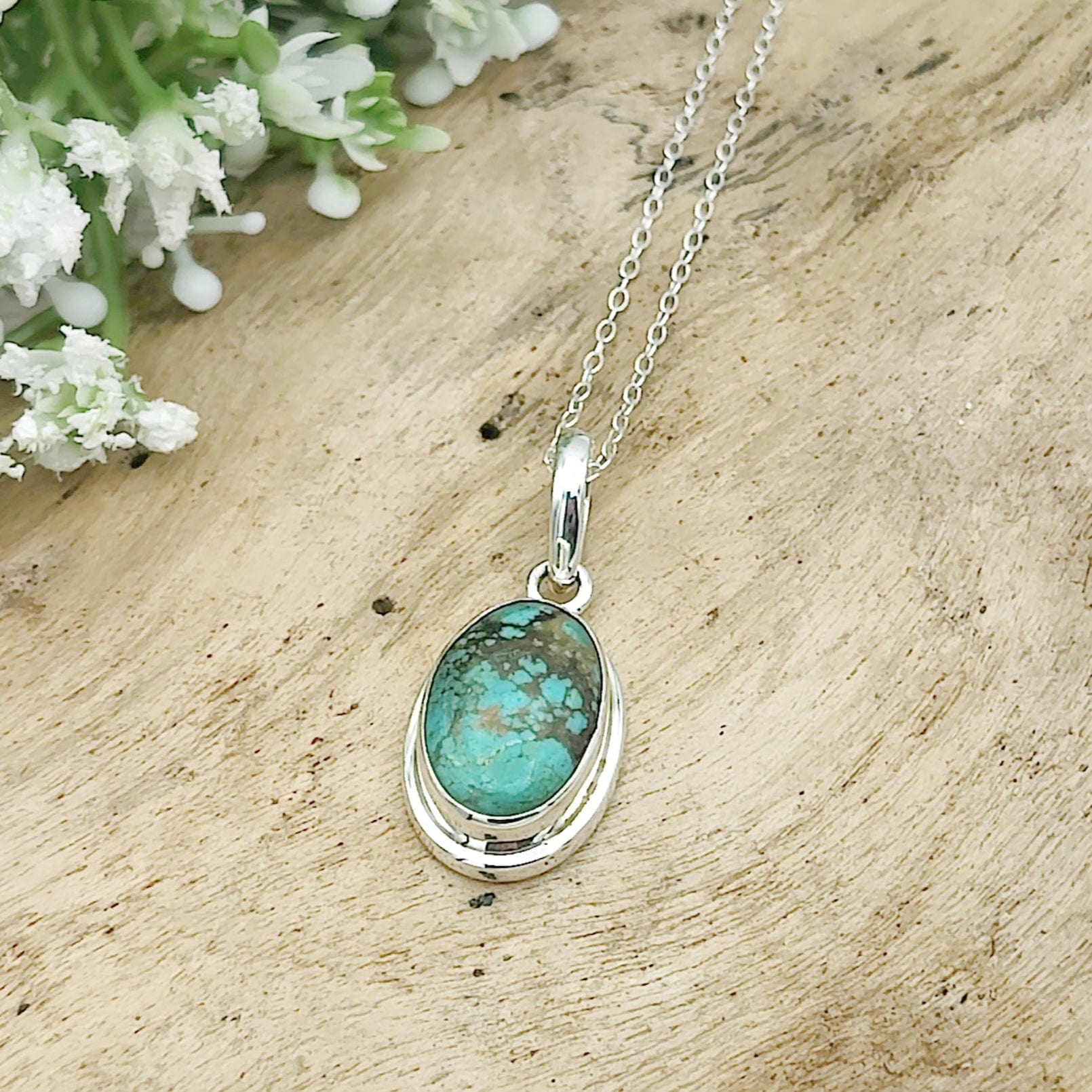 Hepburn and Hughes Turquoise Oval Pendant | December birthstone necklace | Sterling Silver