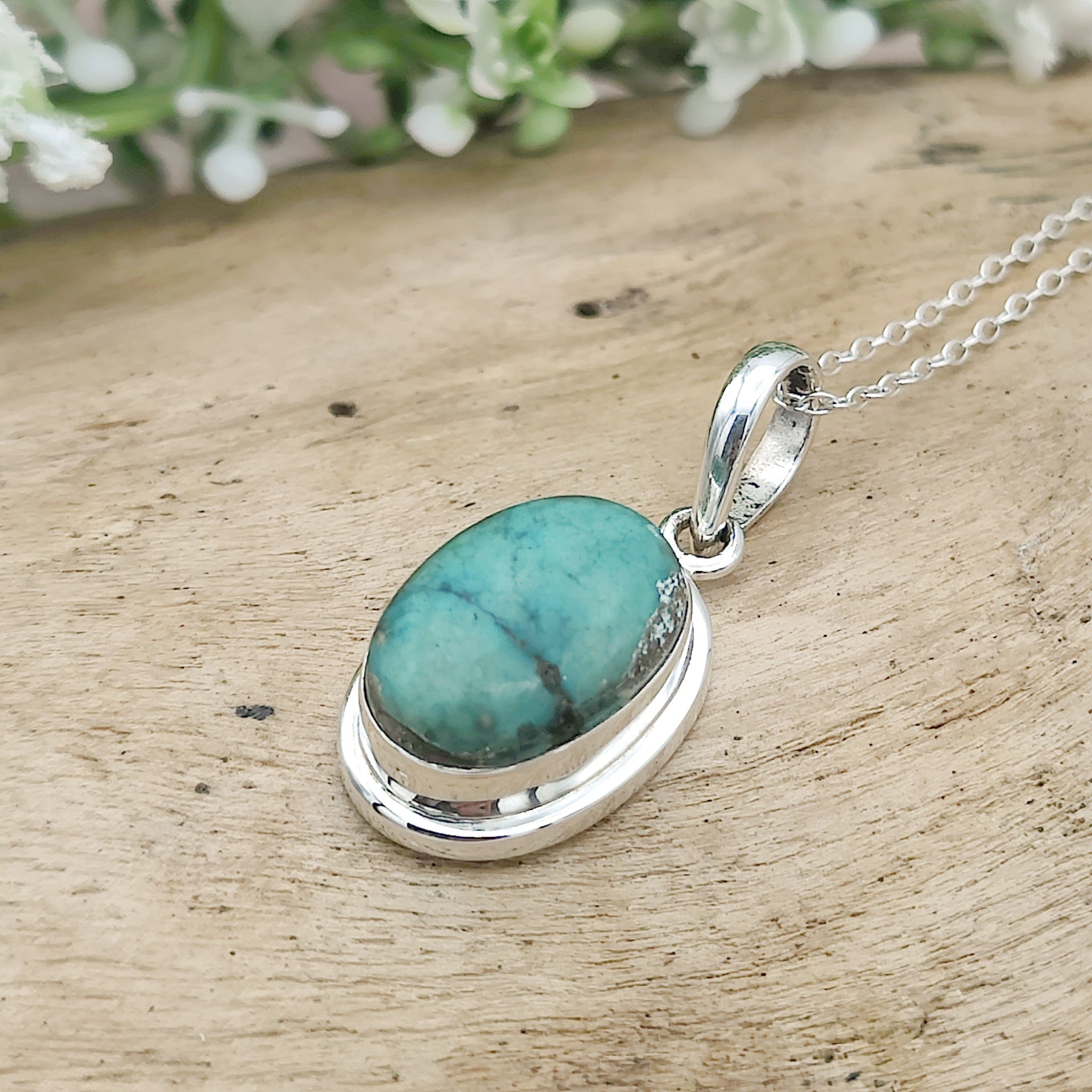 Turquoise Oval Pendant | December birthstone necklace | Sterling