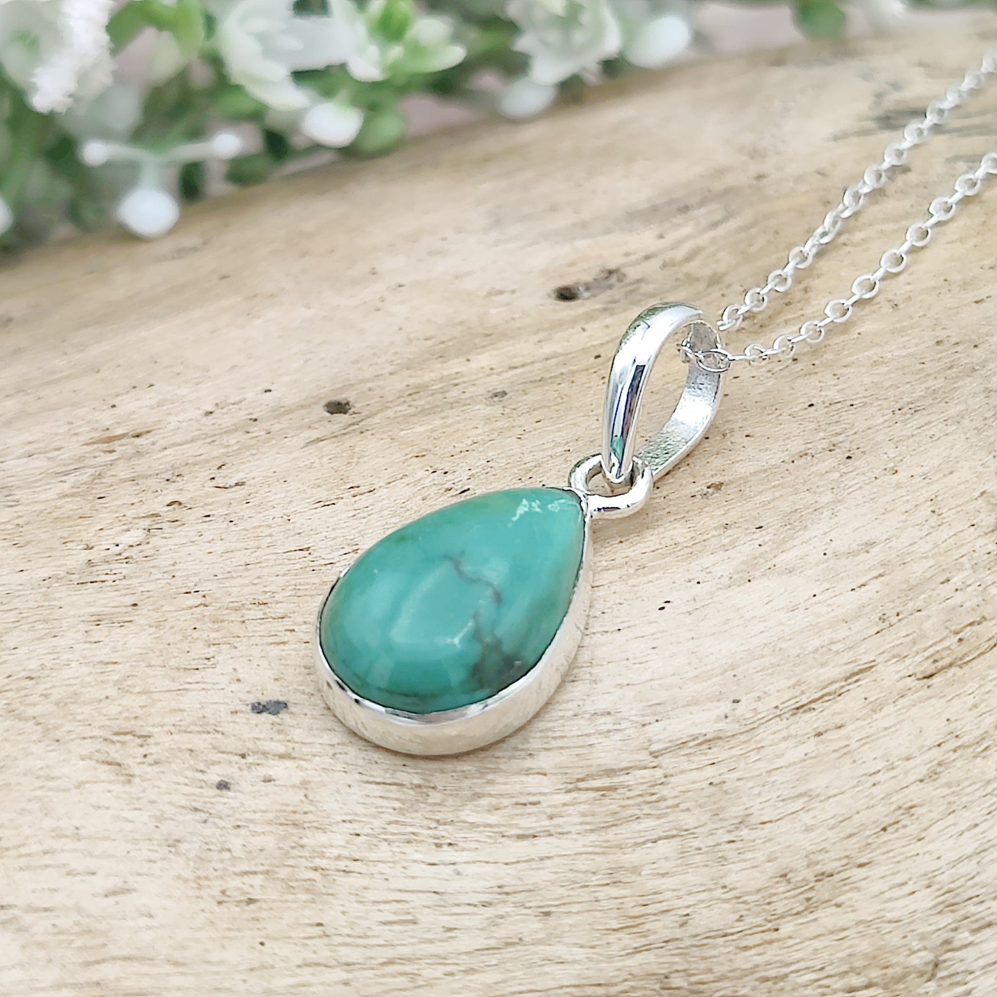 Hepburn and Hughes Turquoise Pendant | 15mm Teardrop | Birthstone Gift | Sterling Silver