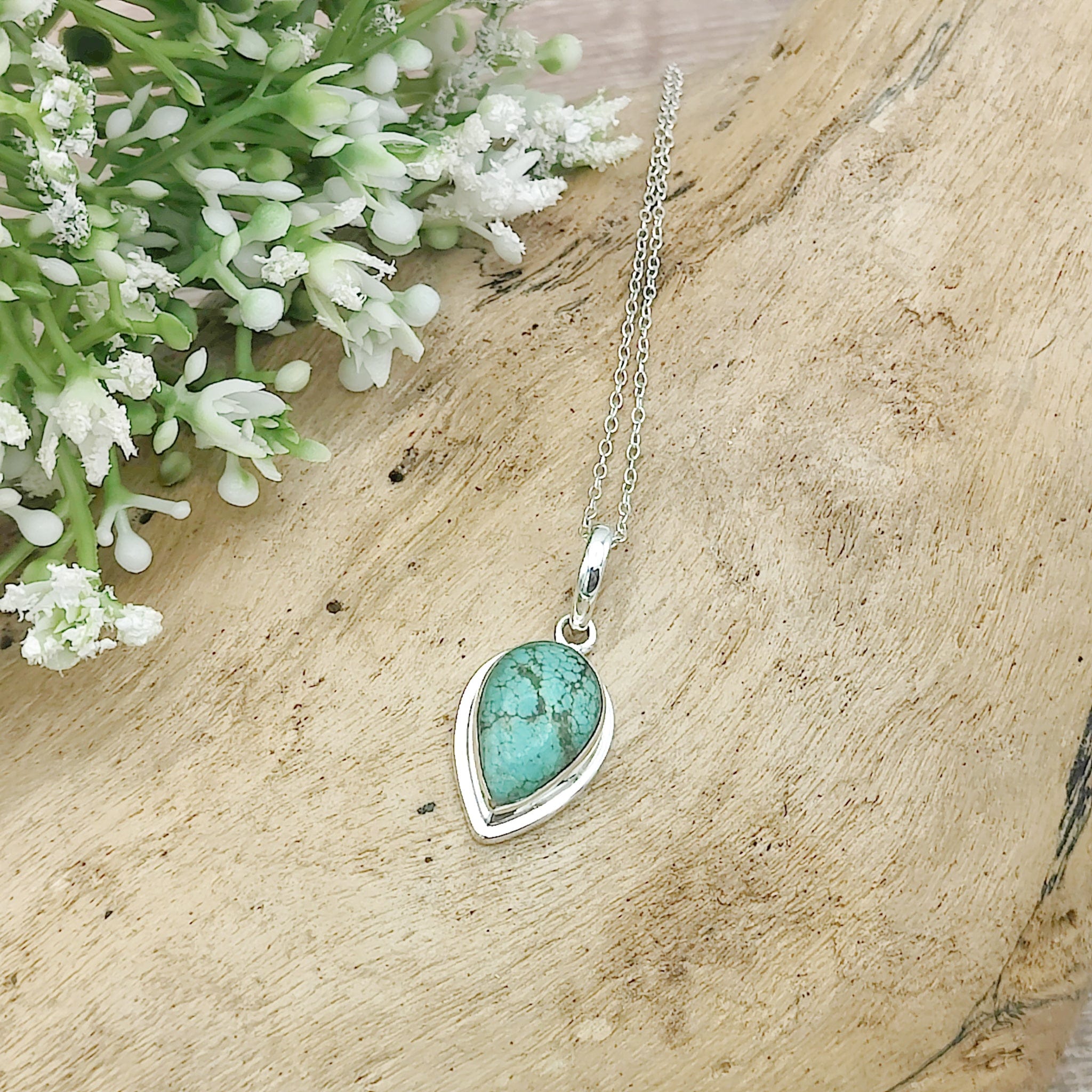Hepburn and Hughes Turquoise Pendant | 15mm Teardrop | Birthstone Gift | Sterling Silver