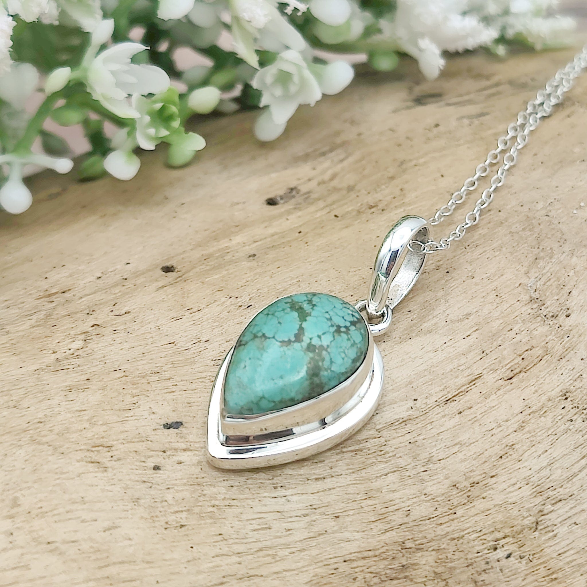 Hepburn and Hughes Turquoise Pendant | 15mm Teardrop | Birthstone Gift | Sterling Silver