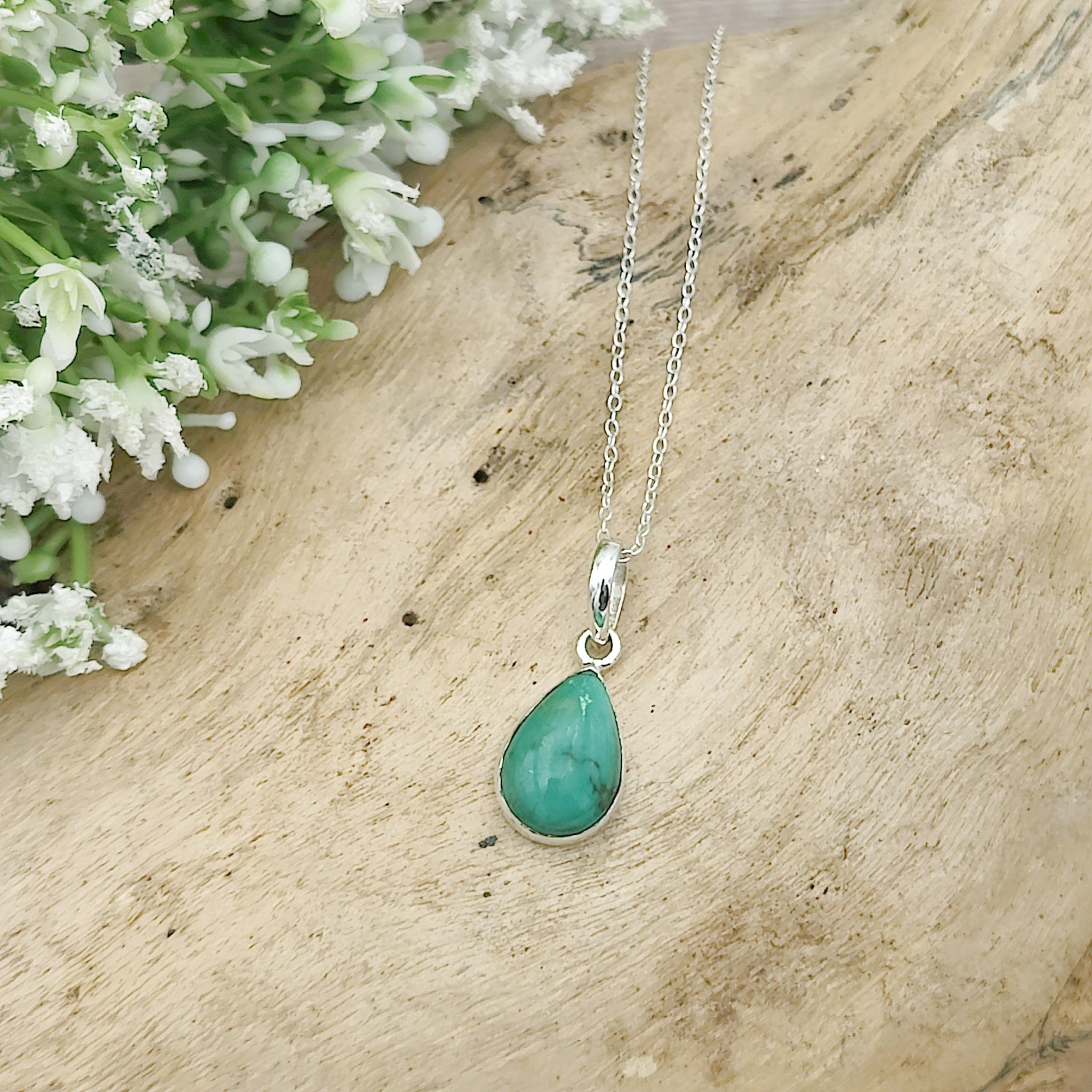 Hepburn and Hughes Turquoise Pendant | 15mm Teardrop | Birthstone Gift | Sterling Silver