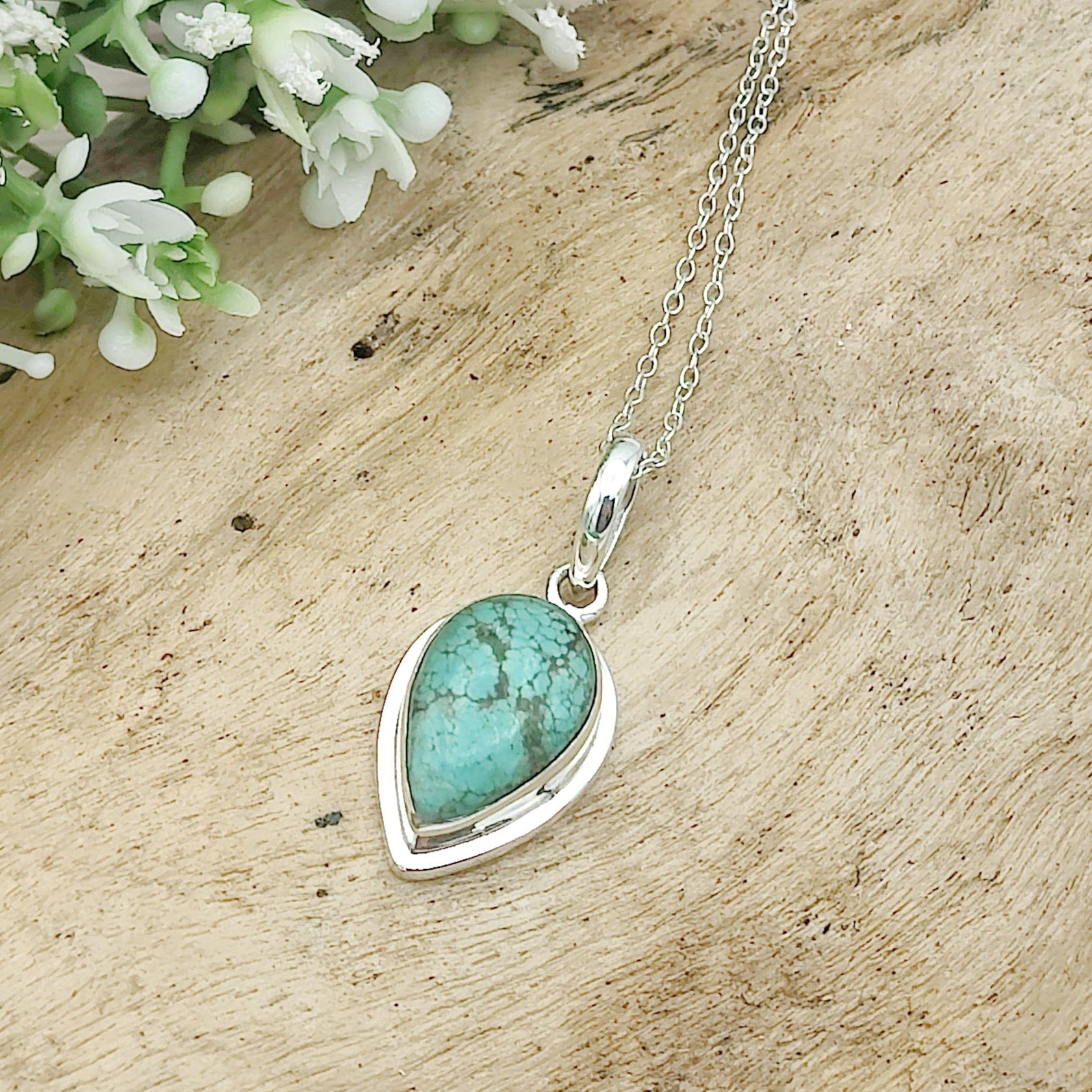 Hepburn and Hughes Turquoise Pendant | 15mm Teardrop | Birthstone Gift | Sterling Silver