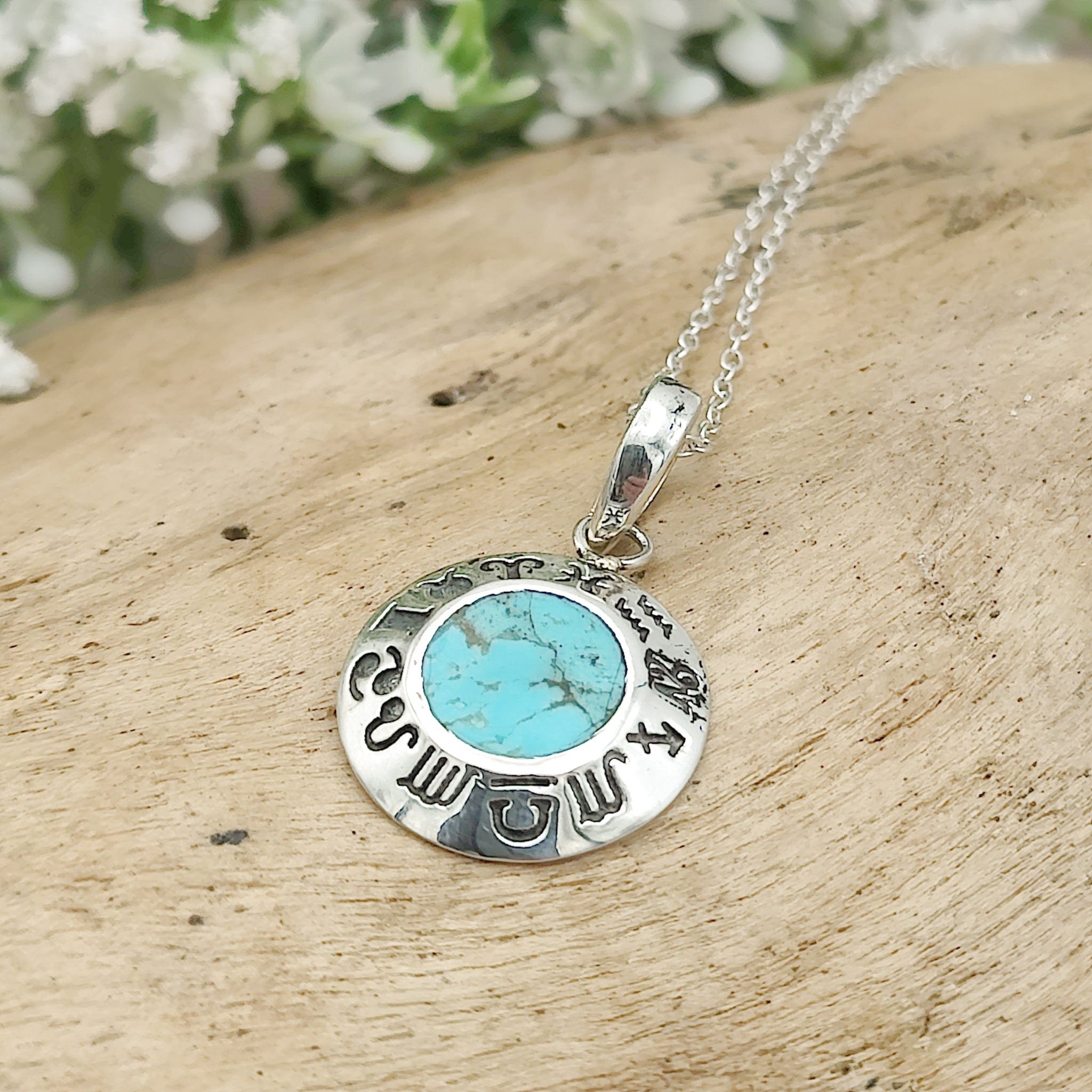 Hepburn and Hughes Turquoise Pendant | Circular Zodiac Necklace | Sterling Silver