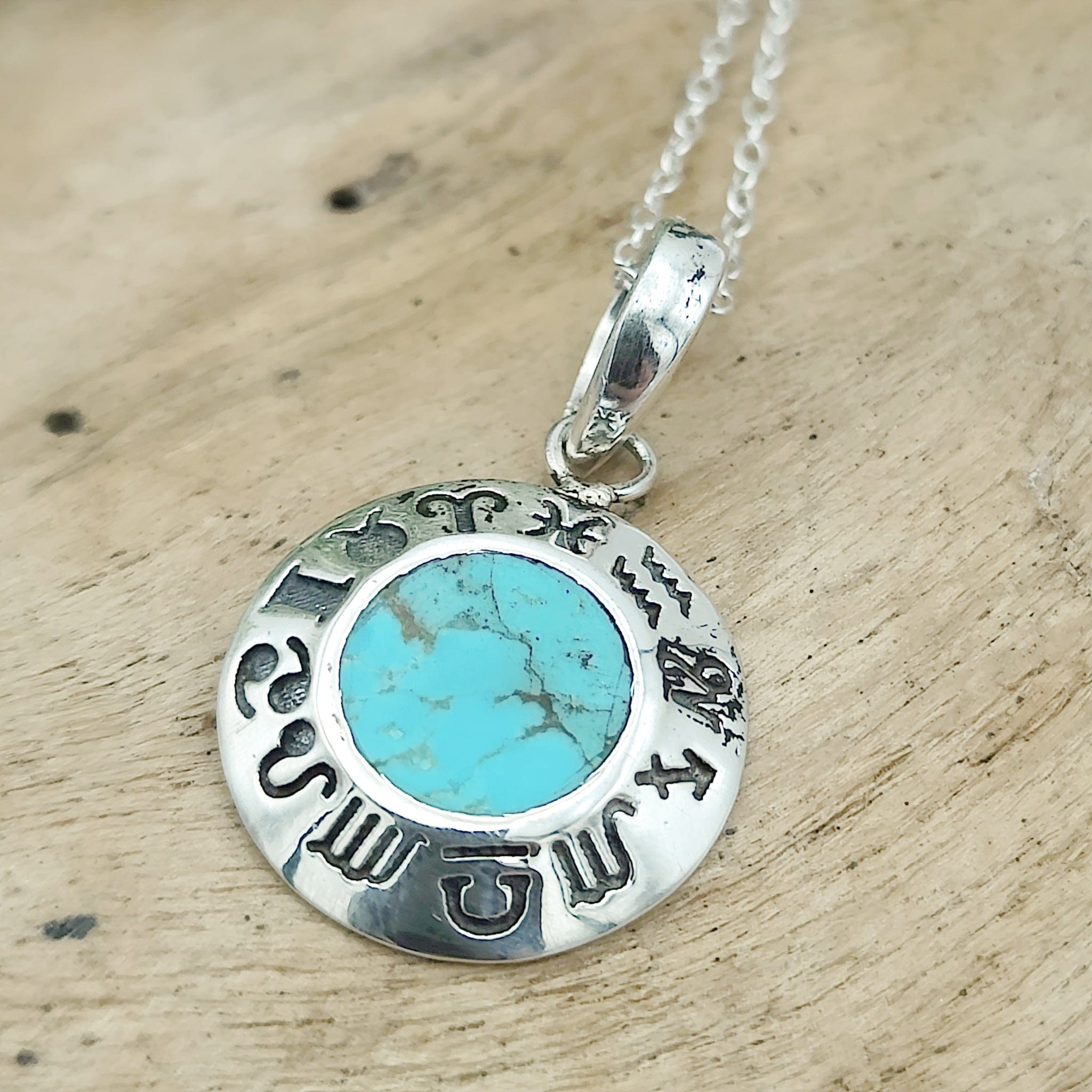 Hepburn and Hughes Turquoise Pendant | Circular Zodiac Necklace | Sterling Silver