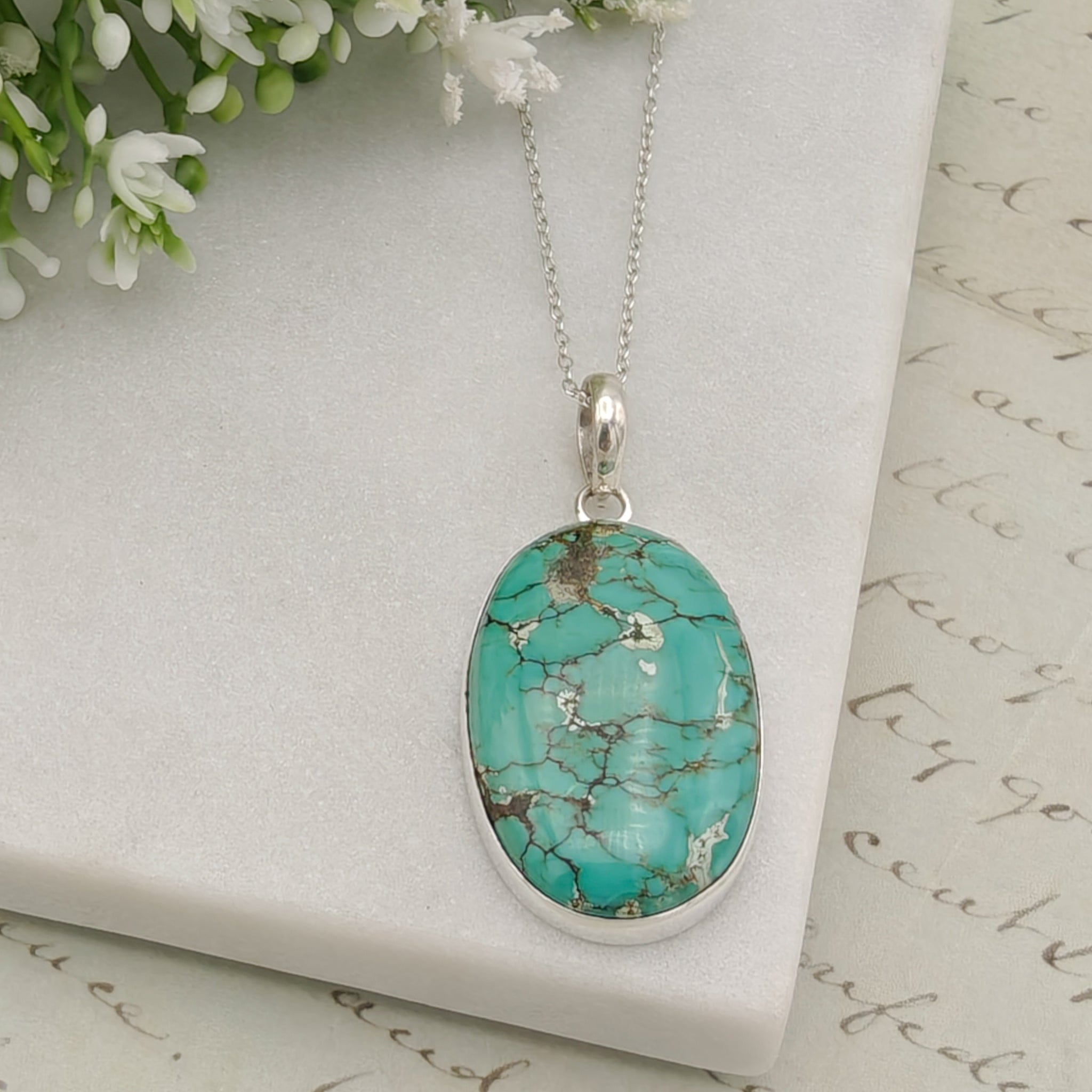 Hepburn and Hughes Turquoise Pendant | Oval Gemstone Necklace | Sterling Silver