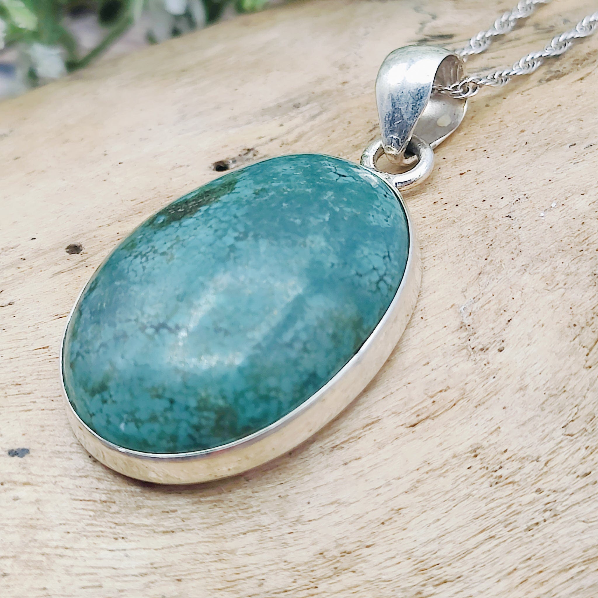 Hepburn and Hughes Turquoise Pendant | Oval Gemstone Necklace | Sterling Silver