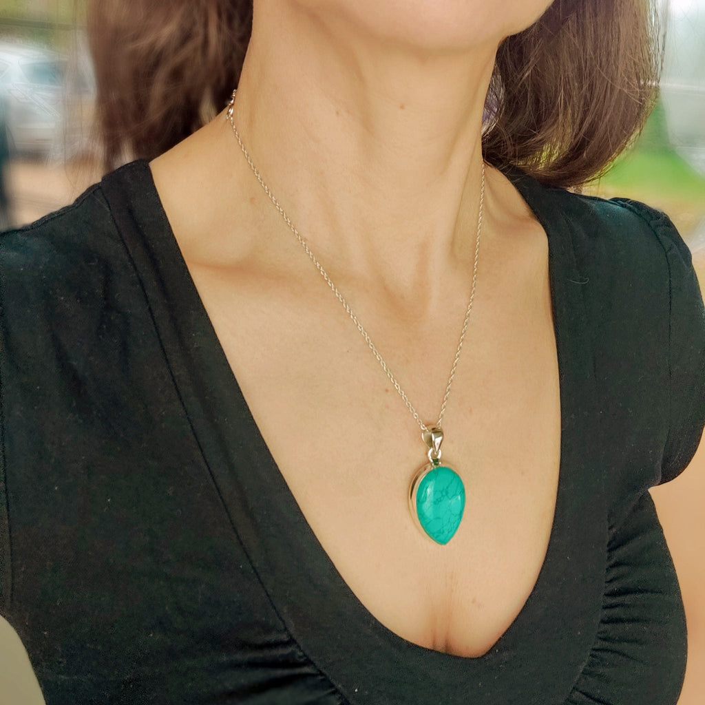 Hepburn and Hughes Turquoise Pendant | Teardrop Birthstone necklace | Sterling Silver