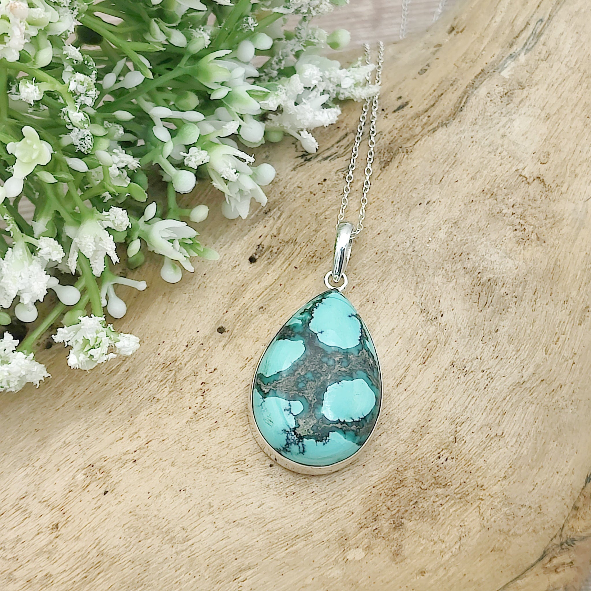 Hepburn and Hughes Turquoise Pendant | Teardrop Gemstone |Sterling Silver