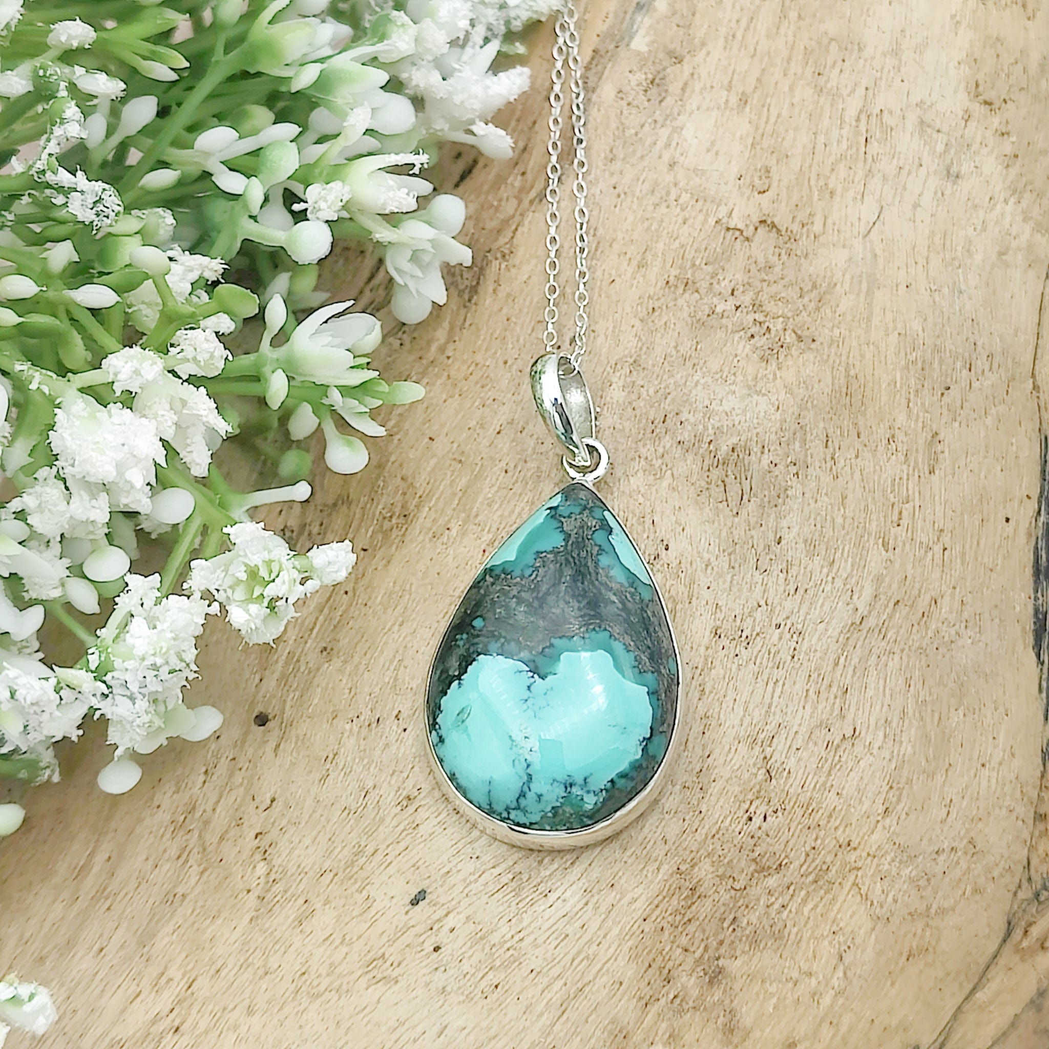 Hepburn and Hughes Turquoise Pendant | Teardrop Gemstone |Sterling Silver