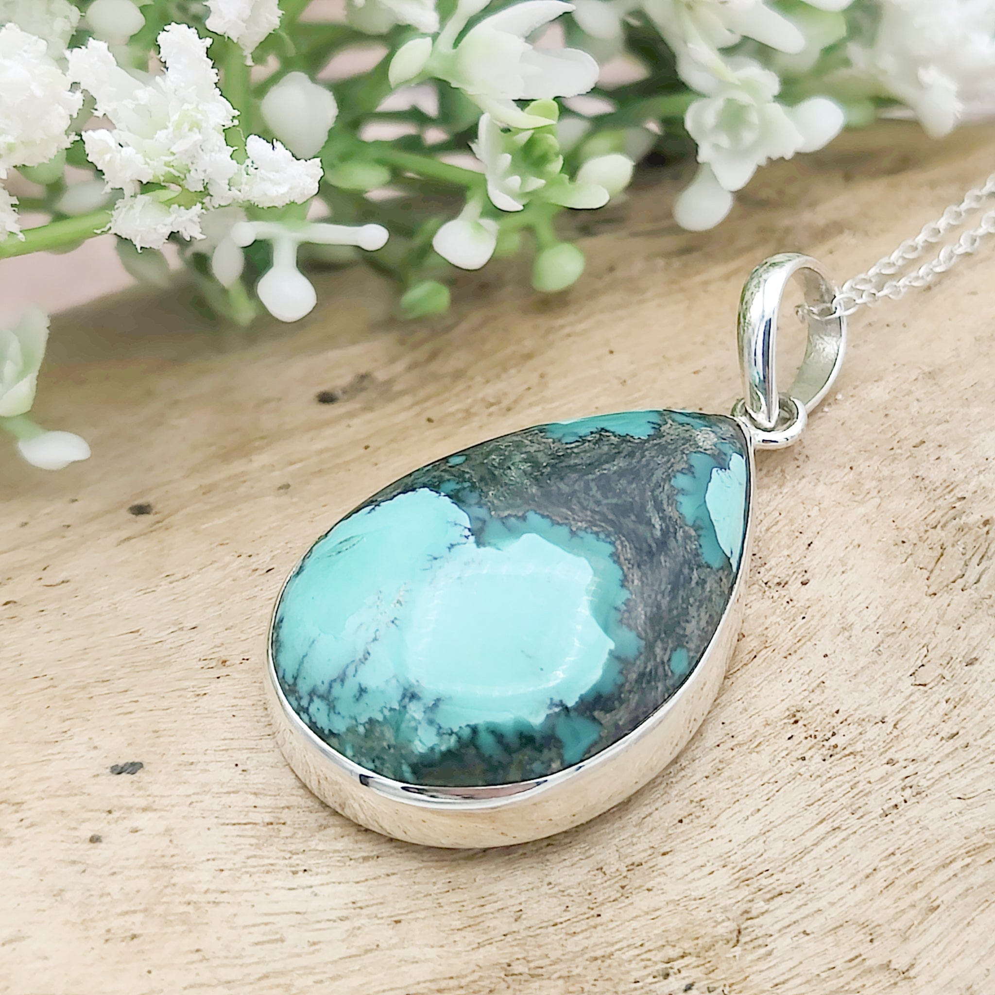 Hepburn and Hughes Turquoise Pendant | Teardrop Gemstone |Sterling Silver