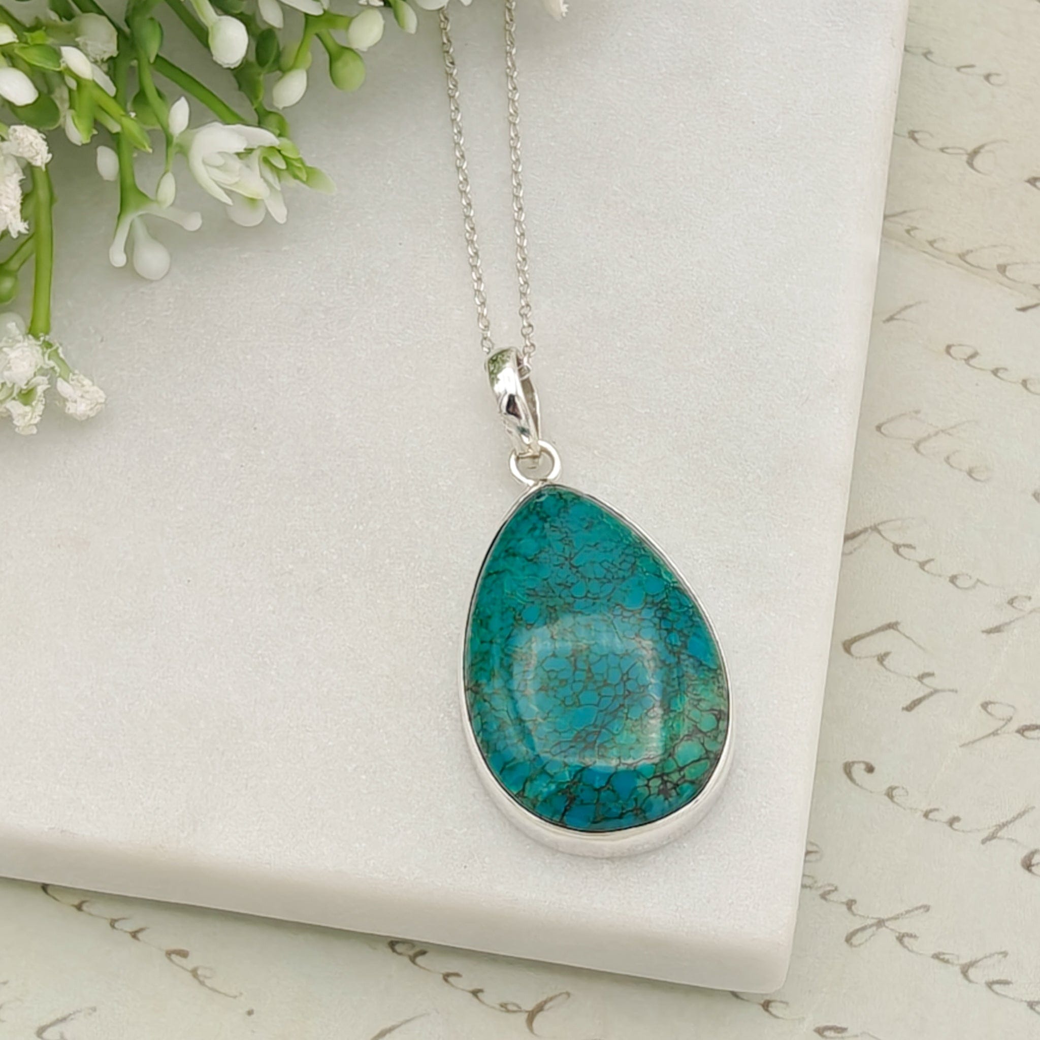 Hepburn and Hughes Turquoise Pendant | Teardrop Gemstone |Sterling Silver