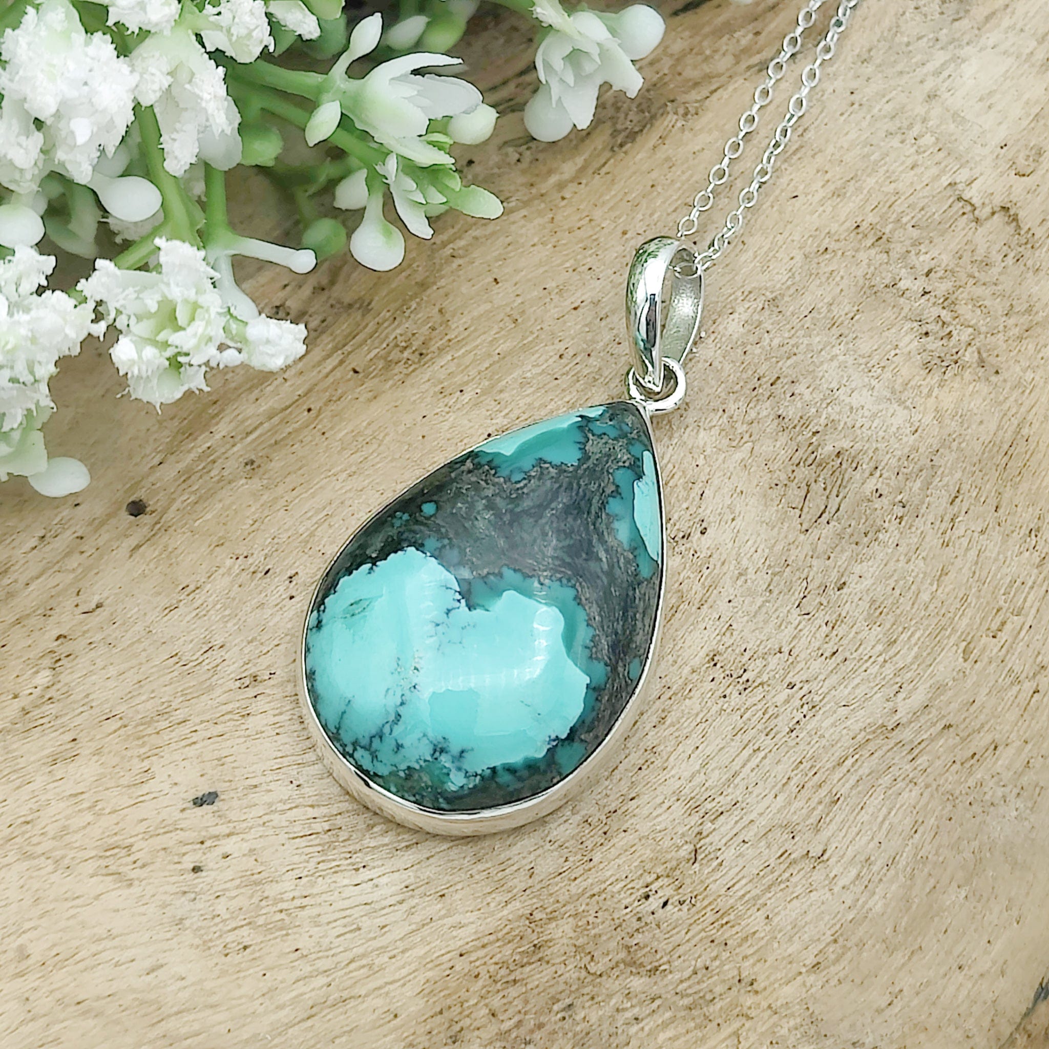 Hepburn and Hughes Turquoise Pendant | Teardrop Gemstone |Sterling Silver