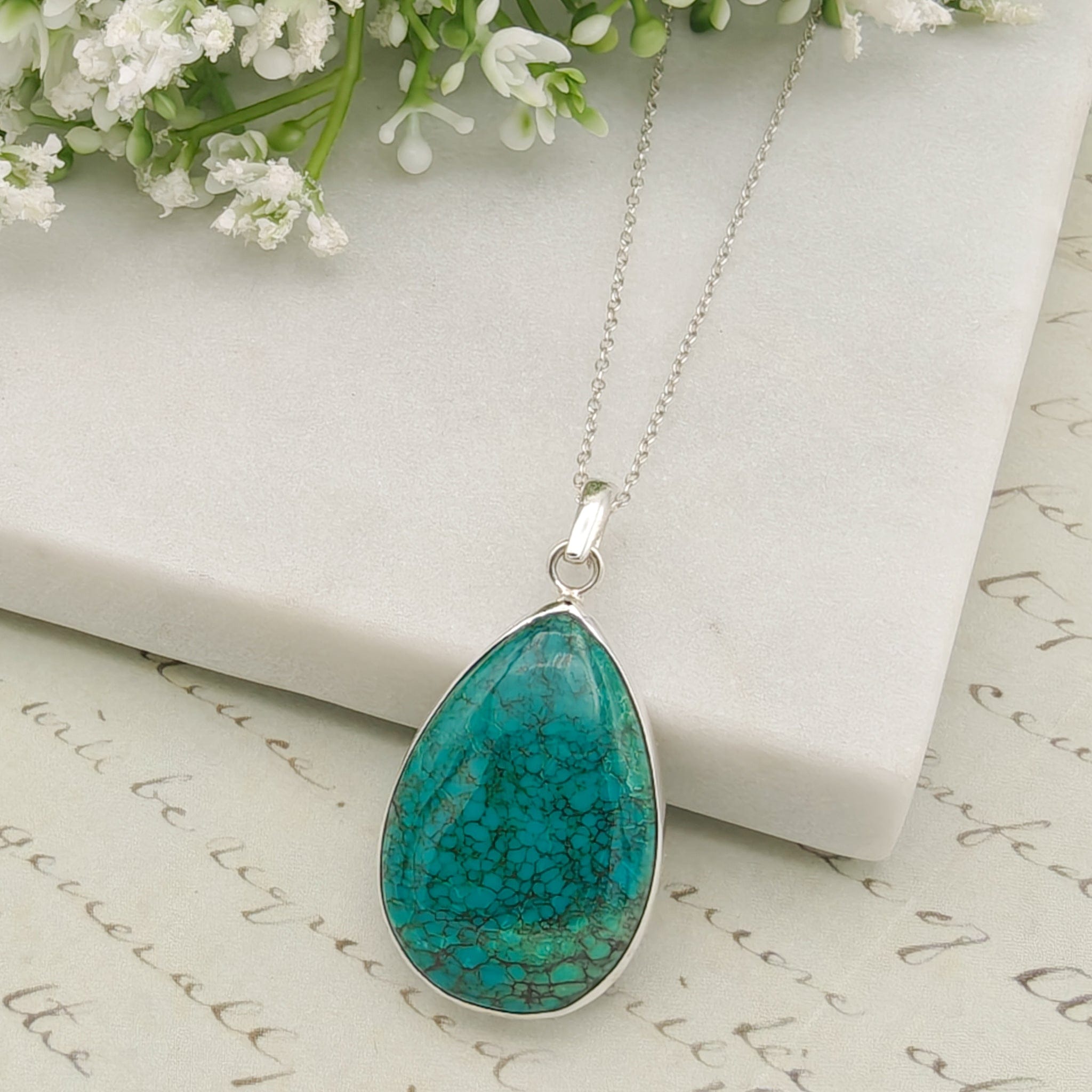 Hepburn and Hughes Turquoise Pendant | Teardrop Gemstone |Sterling Silver