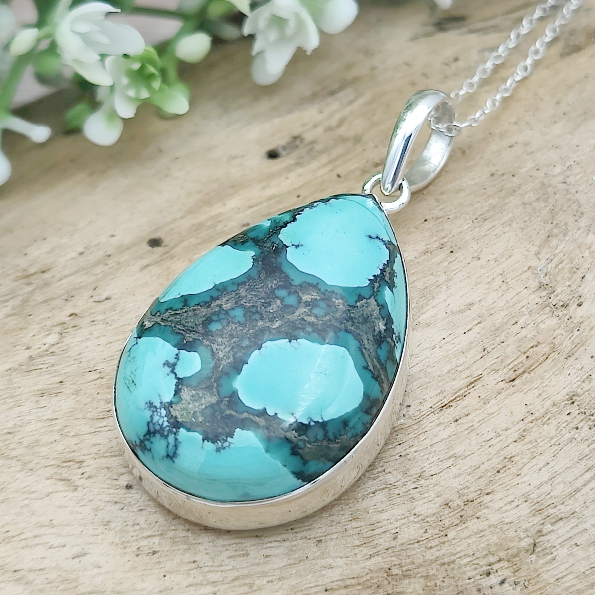 Hepburn and Hughes Turquoise Pendant | Teardrop Gemstone |Sterling Silver