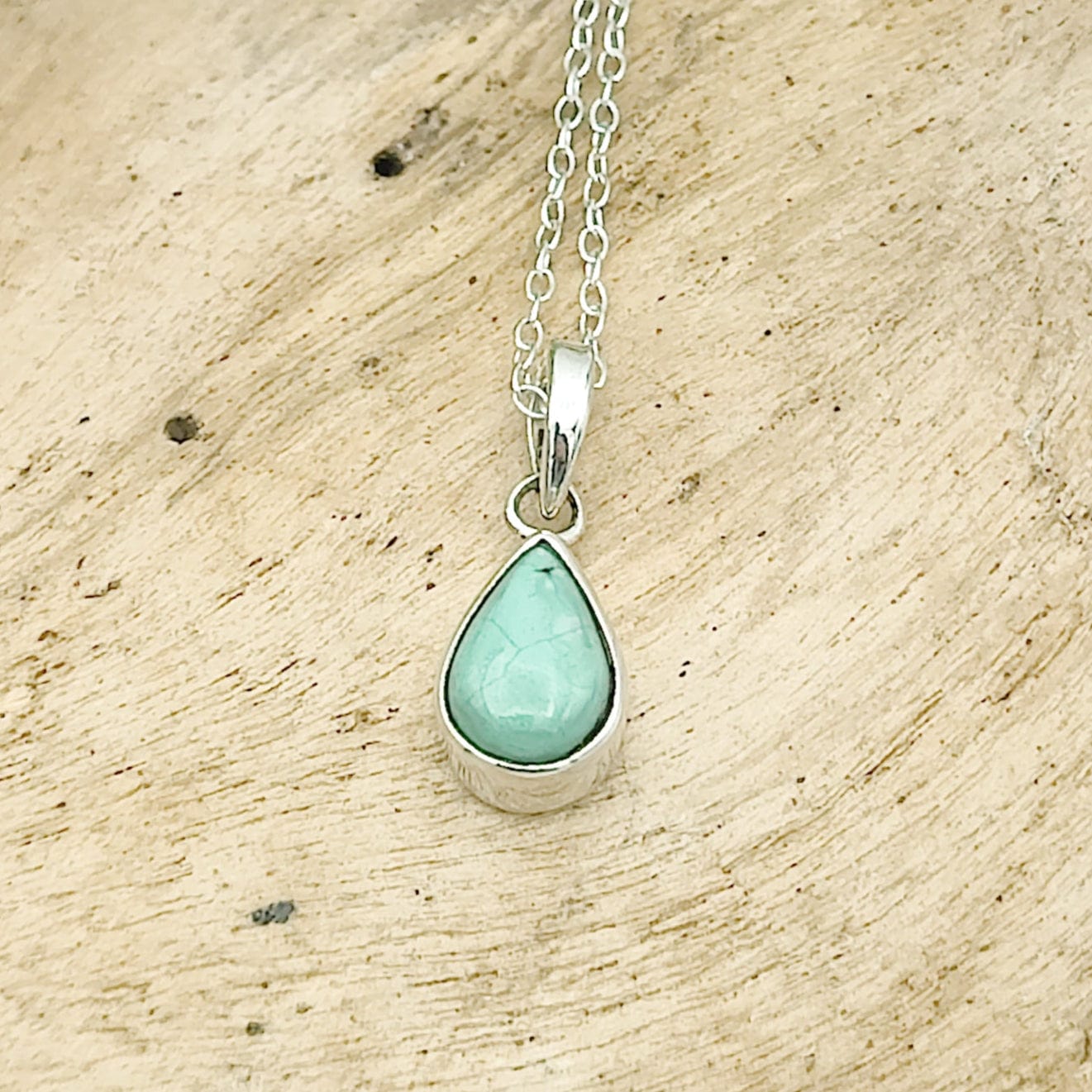 Hepburn and Hughes Turquoise Pendant | Tiny Teardrop Birthstone Necklace | Sterling Silver