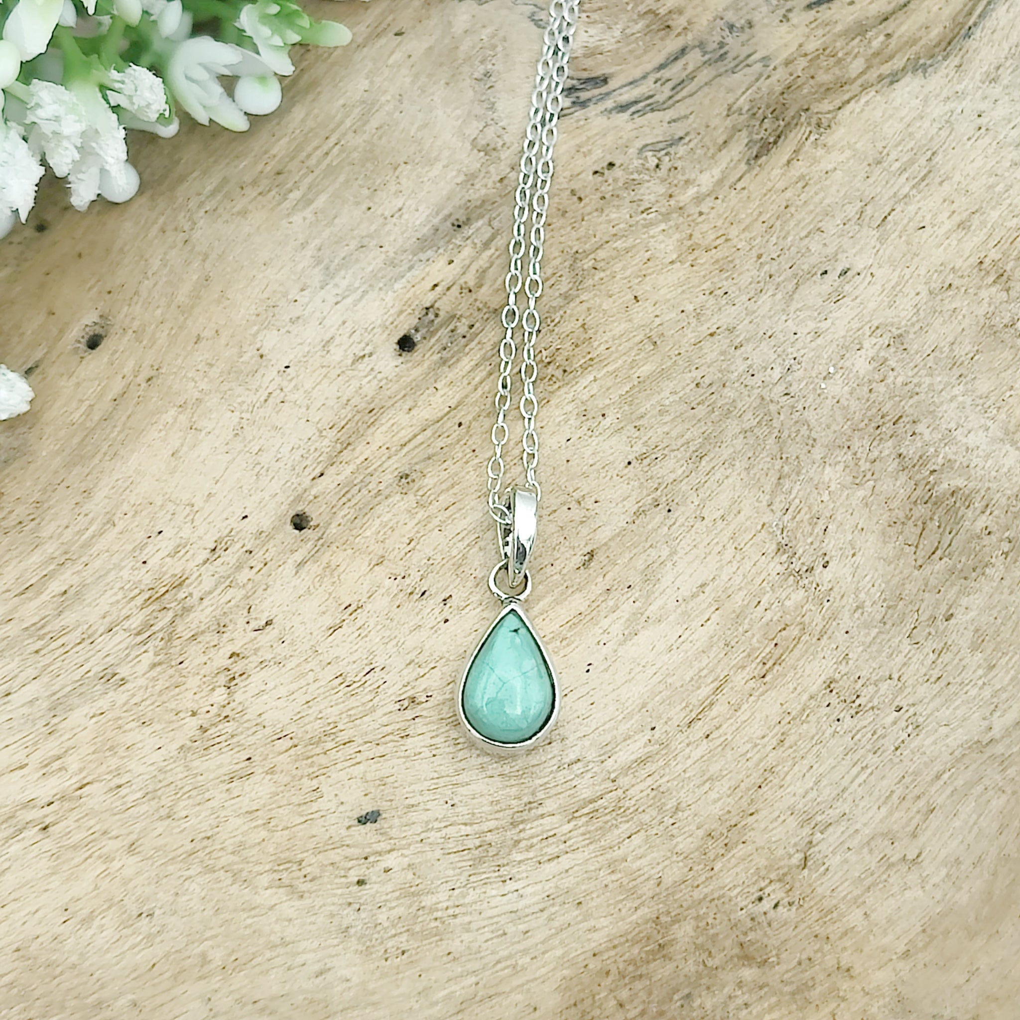 Hepburn and Hughes Turquoise Pendant | Tiny Teardrop Birthstone Necklace | Sterling Silver