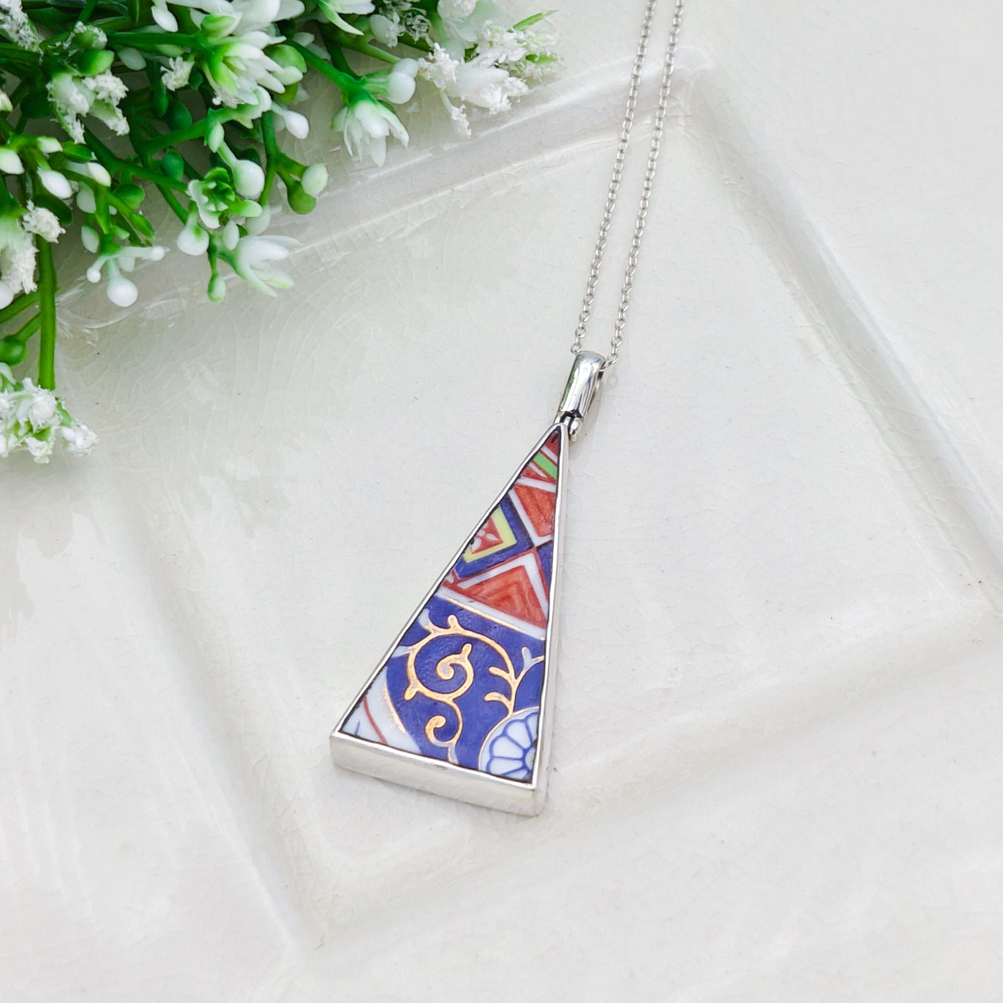 Hepburn & Hughes Upcycled Japanese Imari Pendant | Porcelain | 18th wedding gift | Sterling Silver