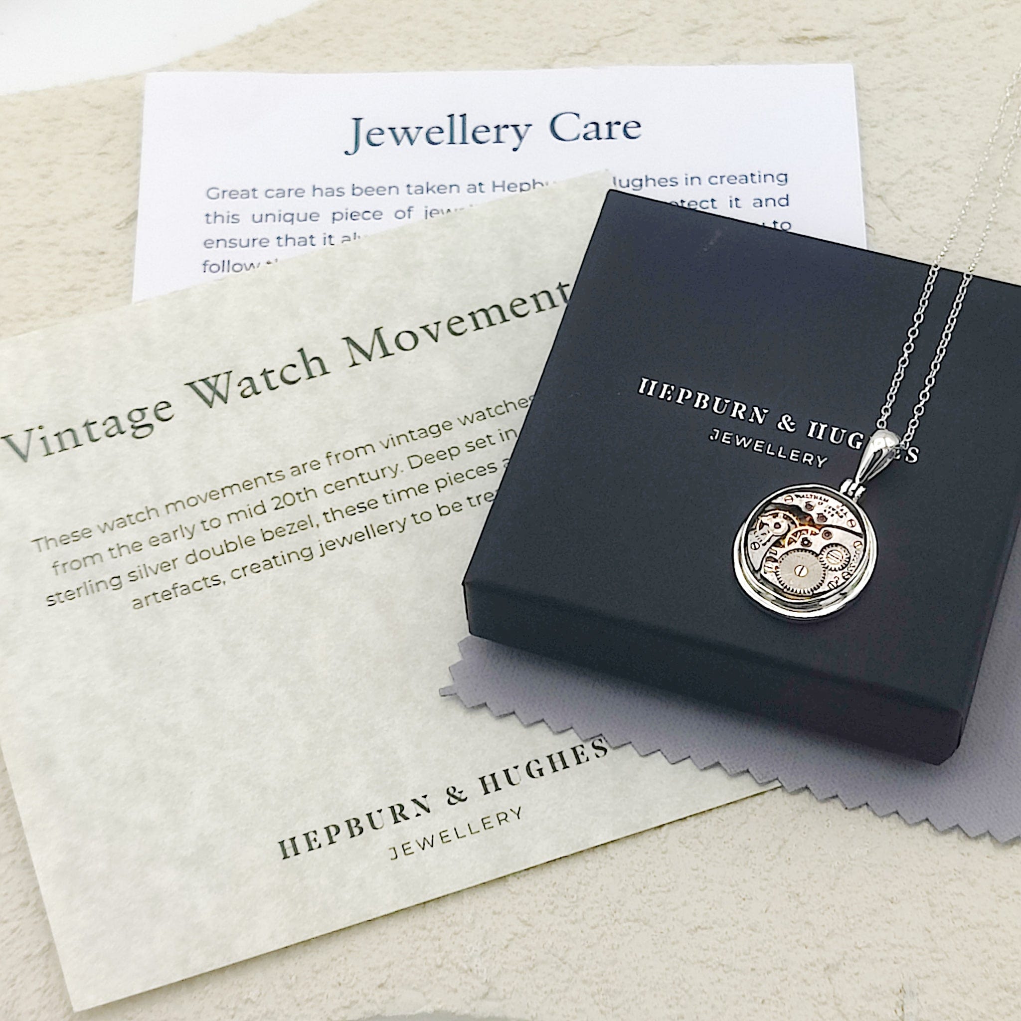Hepburn & Hughes Vintage Watch Movement Pendant | Sterling Silver