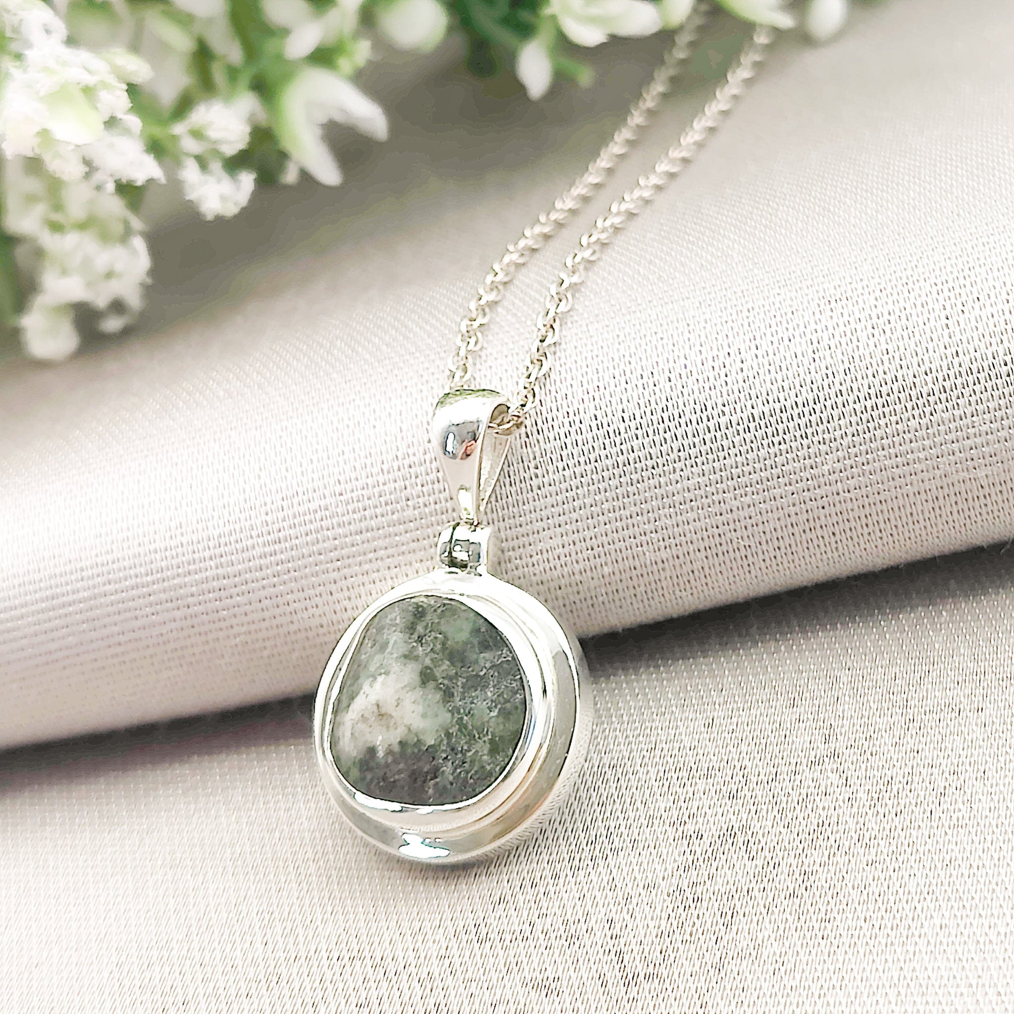 Hepburn and Hughes Welsh Preseli Bluestone Necklace | "Stonehenge" jewellery | Circle | Sterling Silver