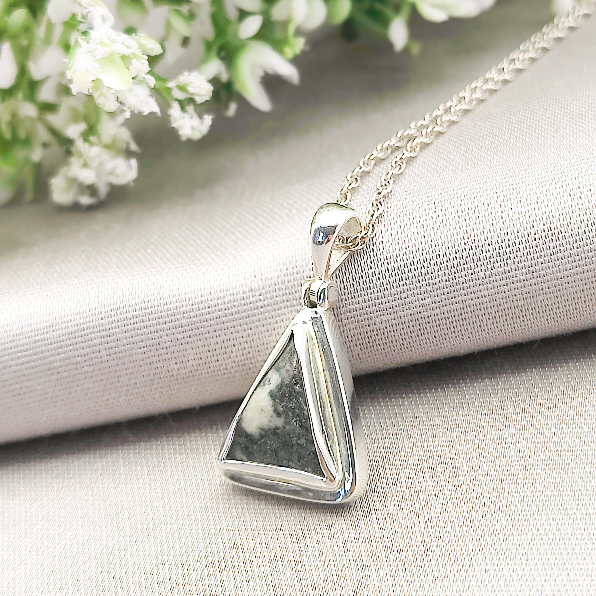 Hepburn and Hughes Welsh Preseli Bluestone Necklace | "Stonehenge" jewellery | Triangle | Sterling Silver