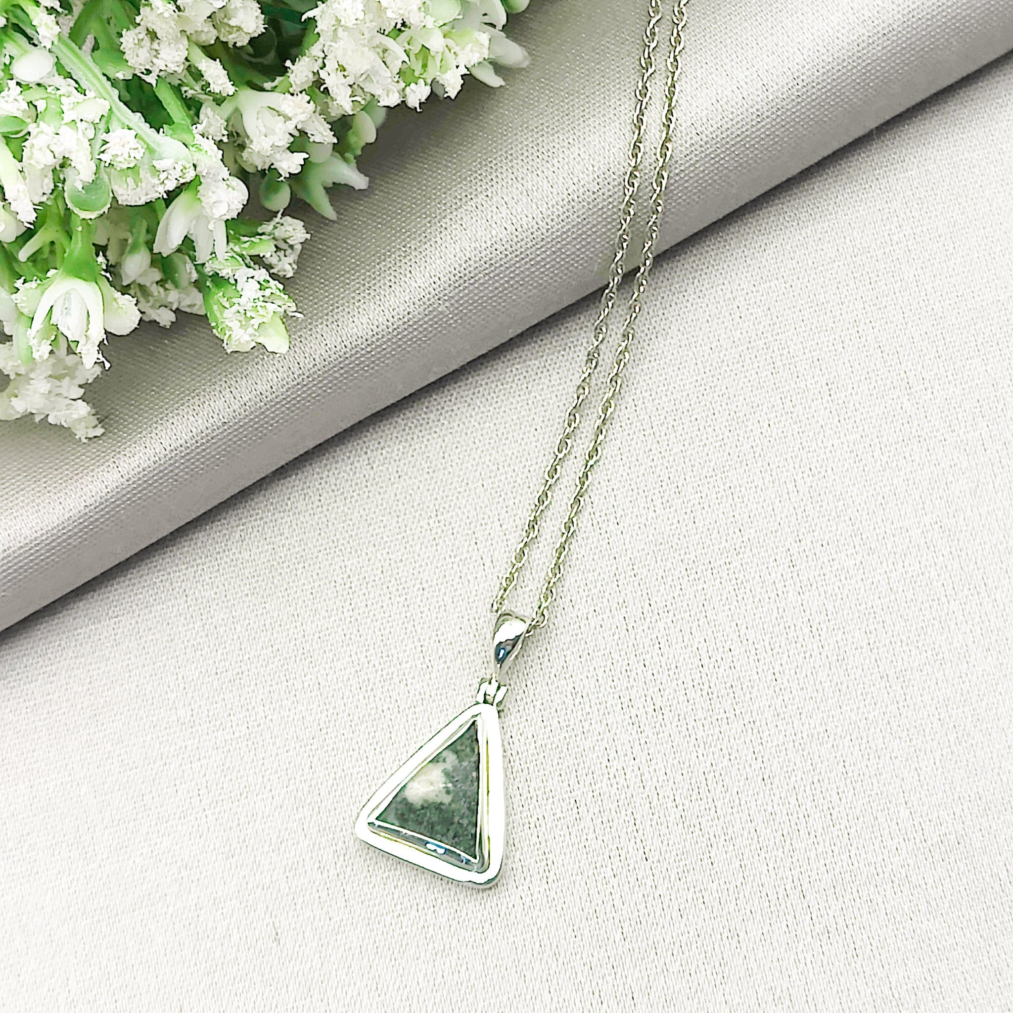 Hepburn and Hughes Welsh Preseli Bluestone Necklace | "Stonehenge" jewellery | Triangle | Sterling Silver